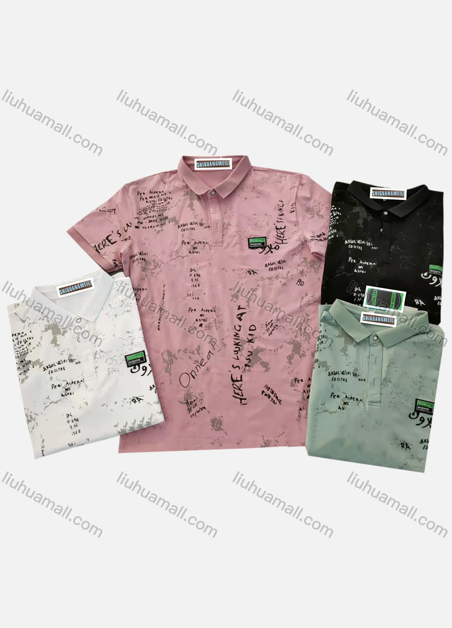 Wholesale Men's Short Sleeve Letter Print Polo Shirt - Liuhuamall