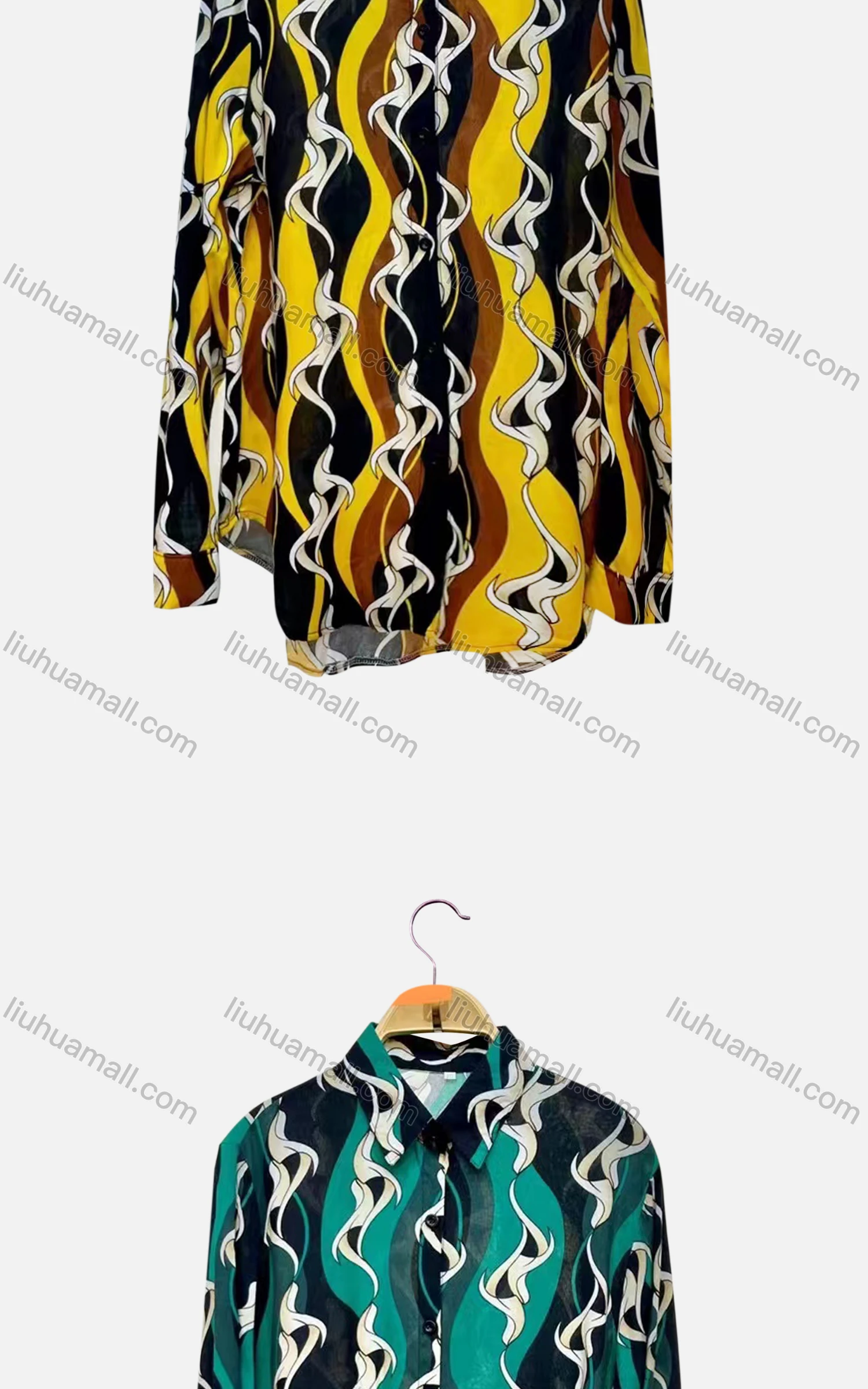 Wholesale Women's Vintage Long Sleeve Retro Graphic Button Down Shirts - Liuhuamall