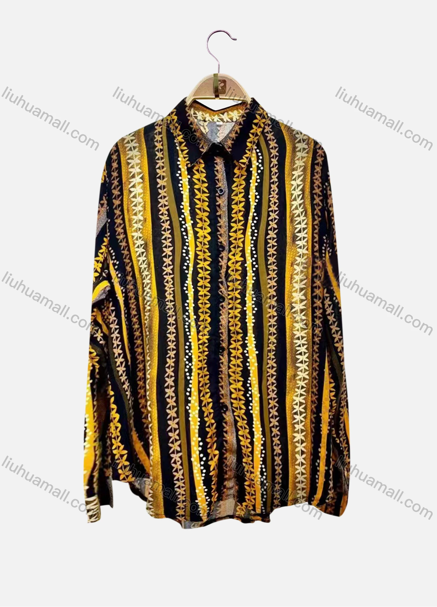 Wholesale Women's Vintage Long Sleeve Striped Graphic Button Down Shirts - Liuhuamall