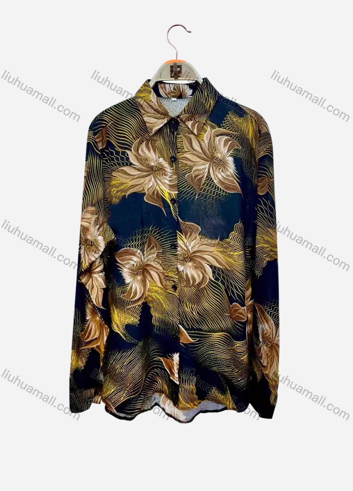 Wholesale Women's Vintage Long Sleeve Floral Print Button Down Shirts - Liuhuamall