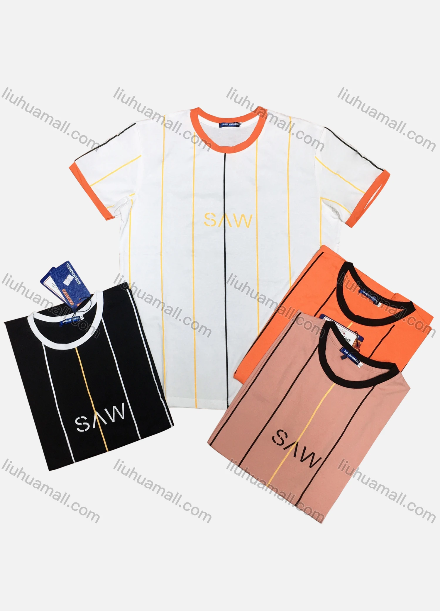 Wholesale Men's Short Sleeve Vertical Stripe Letter Print T-Shirt - Liuhuamall