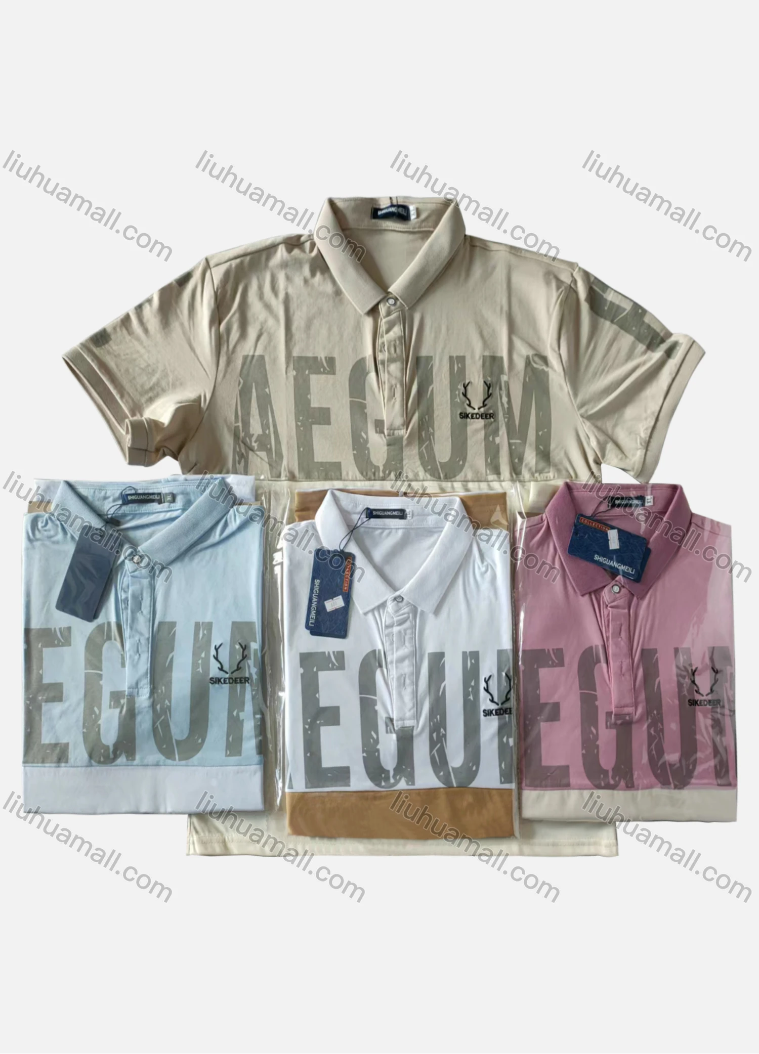 Wholesale Men's Short Sleeve Letter Print Polo Shirt - Liuhuamall