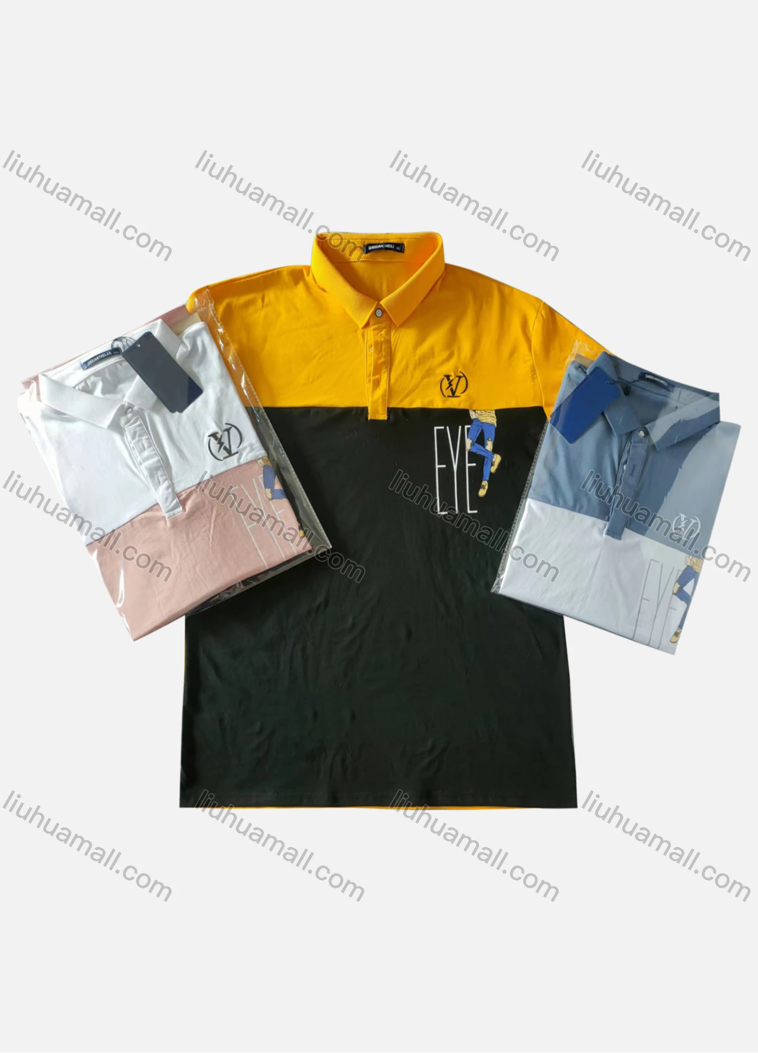 Wholesale Men's Short Sleeve Color Block Patch Label Polo Shirt - Liuhuamall