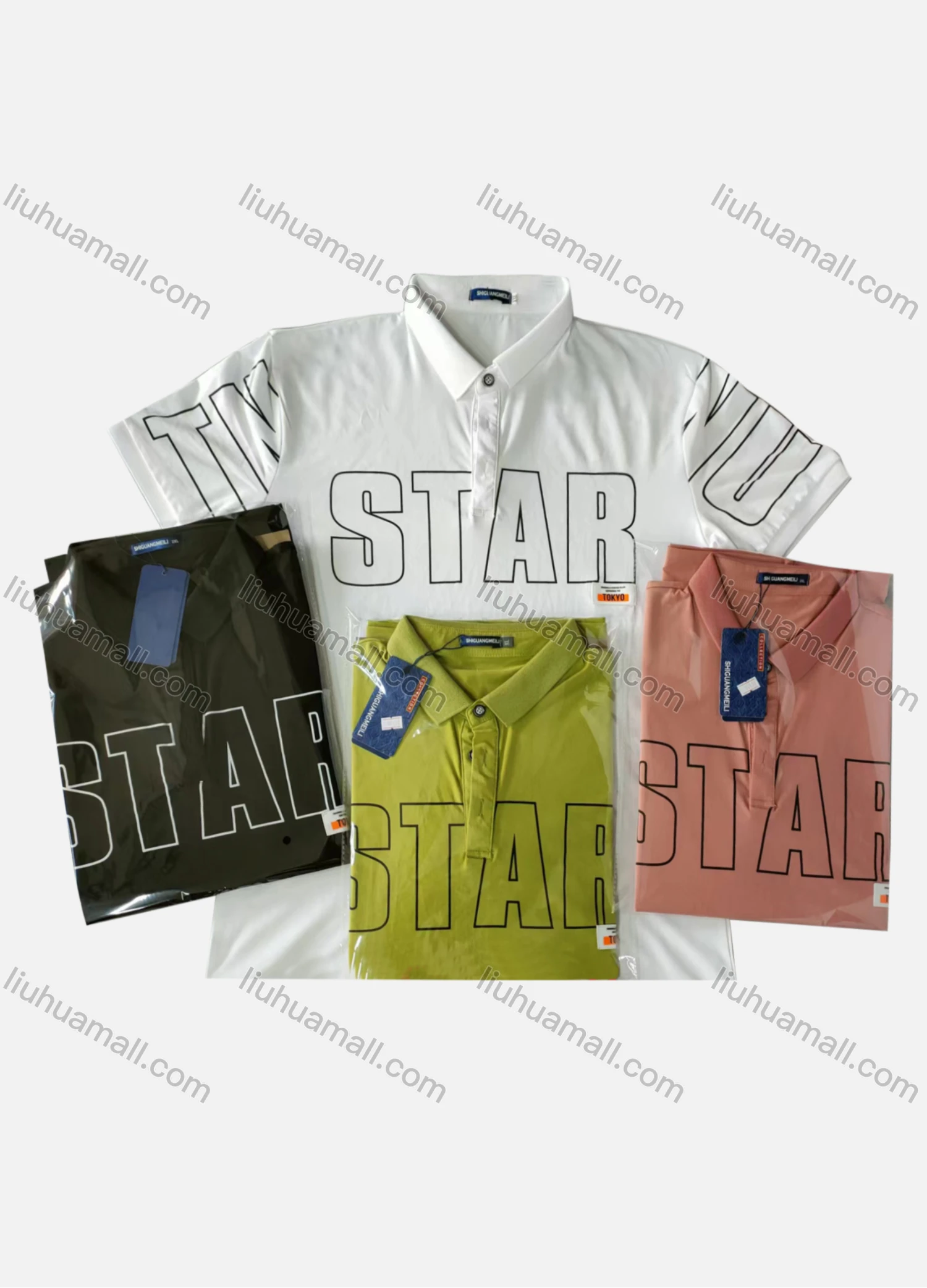 Wholesale Men's Short Sleeve Letter Print Polo Shirt - Liuhuamall