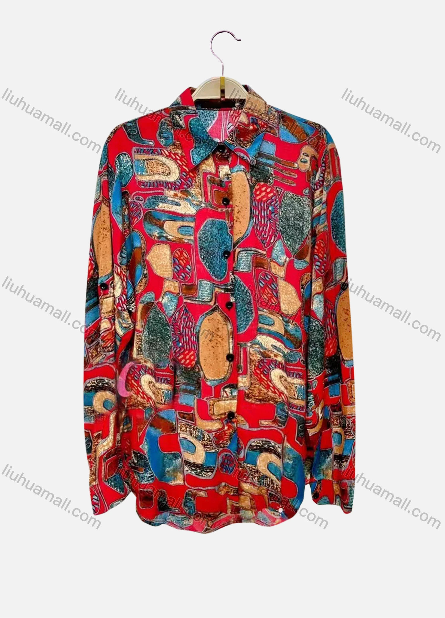 Wholesale Women's Vintage Long Sleeve Abstract Print Button Down Shirts - Liuhuamall
