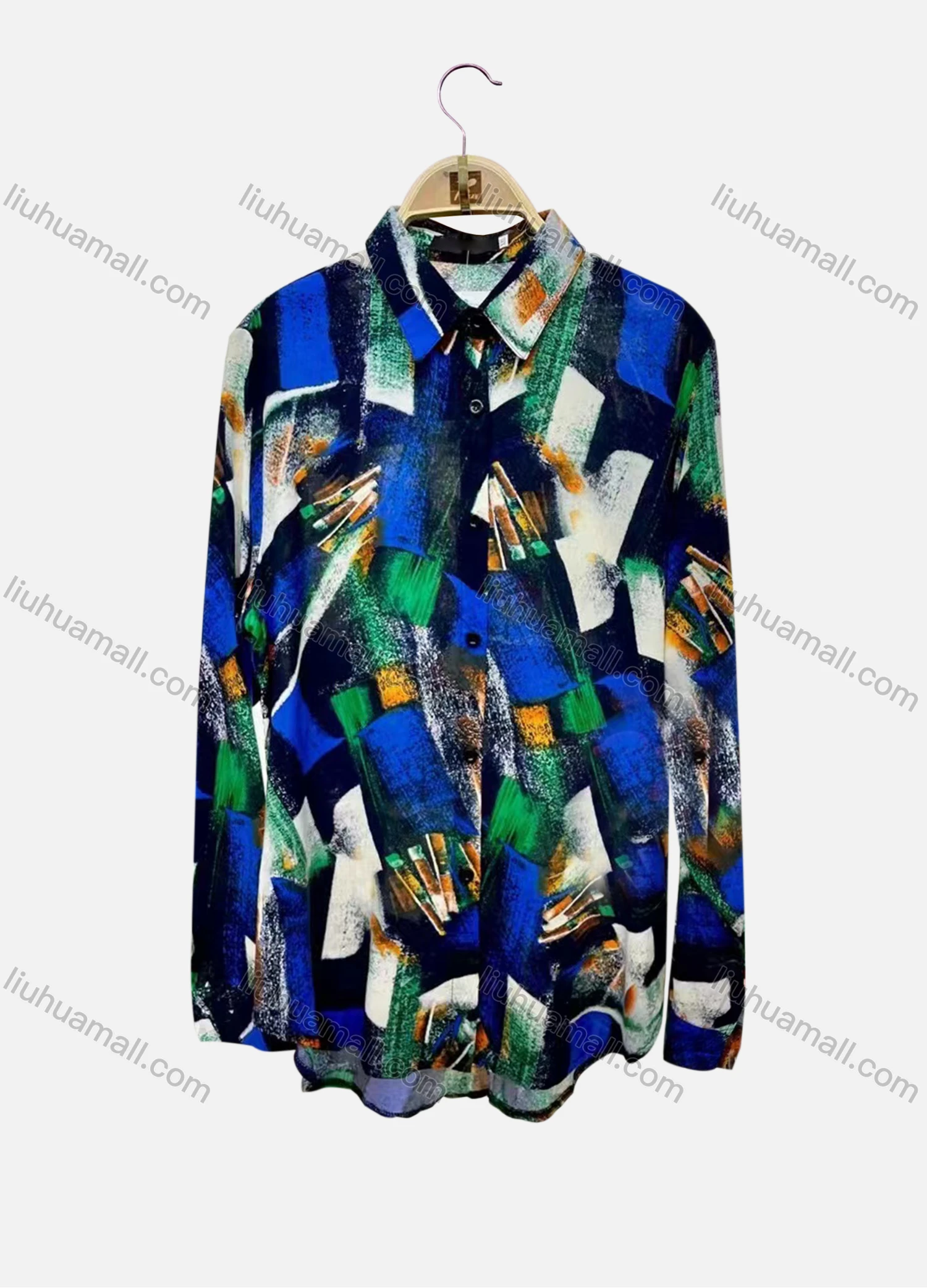 Wholesale Women's Vintage Long Sleeve Abstract Print Button Down Shirts - Liuhuamall