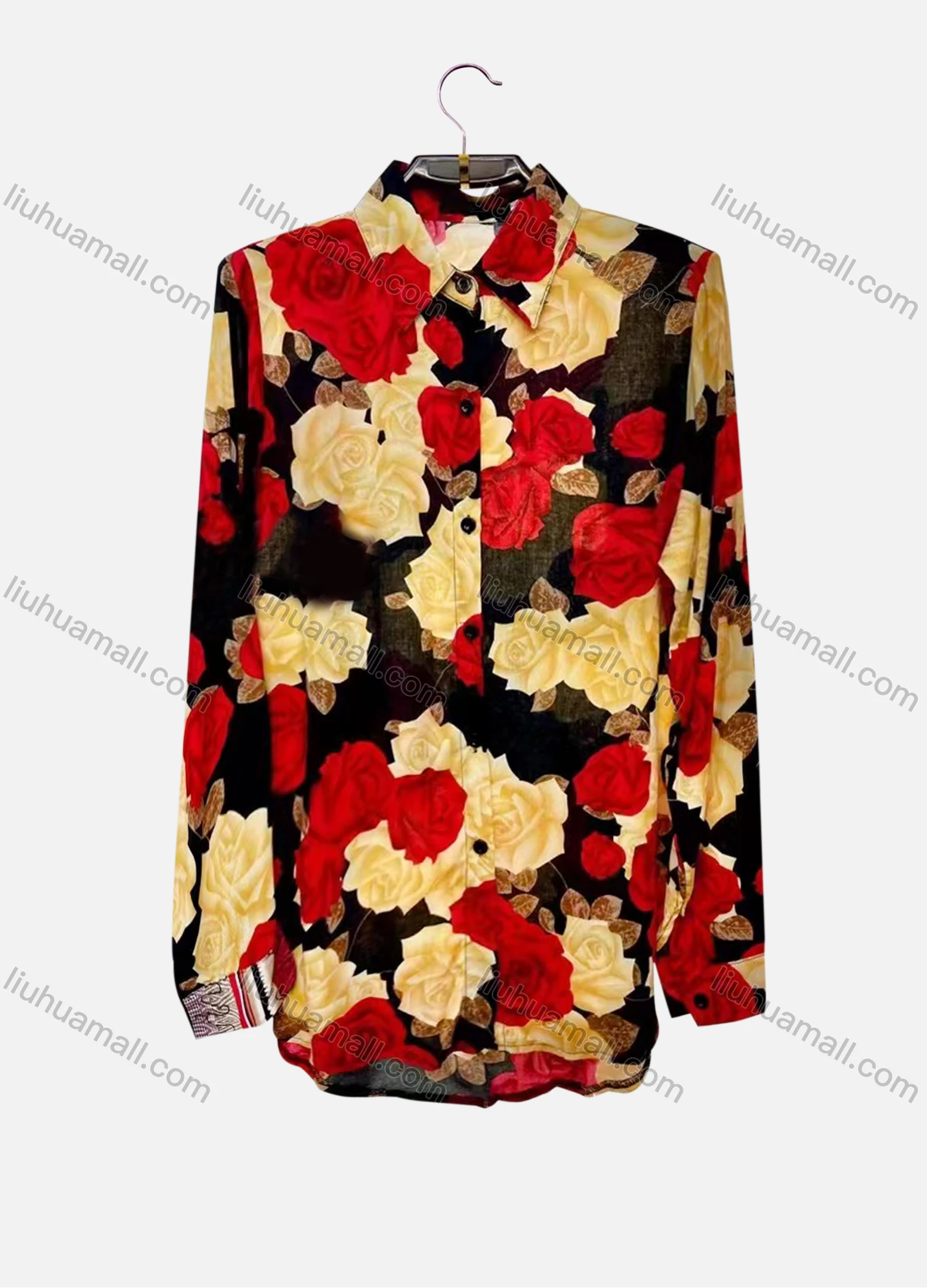 Wholesale Women's Vintage Long Sleeve Floral Print Button Down Shirts - Liuhuamall