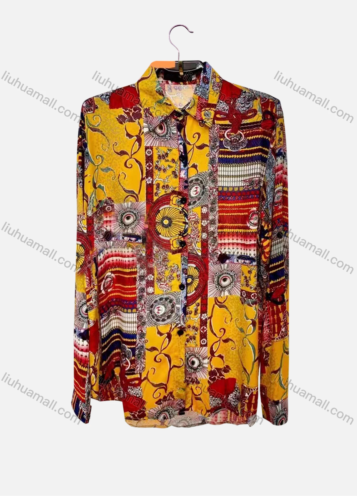 Wholesale Women's Vintage Long Sleeve Retro Graphic Button Down Shirts - Liuhuamall