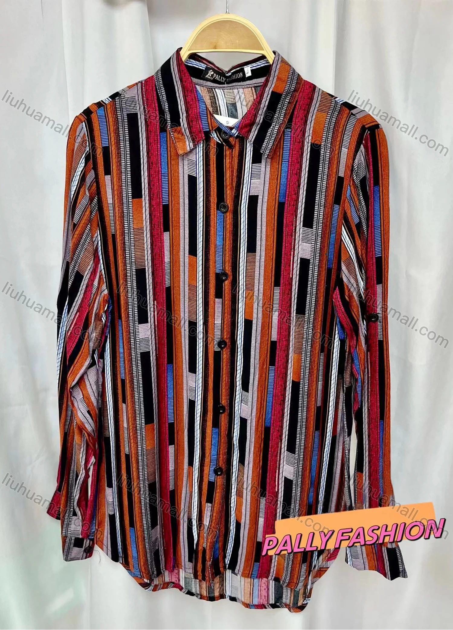 Wholesale Women's Vintage Long Sleeve Multicolor Striped Button Down Shirts - Liuhuamall