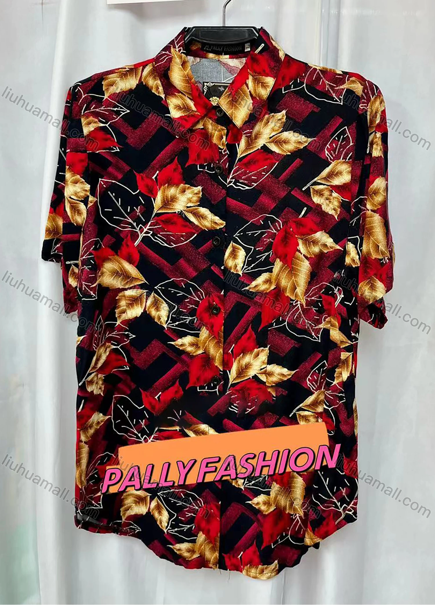 Wholesale Women's Vintage Short Sleeve Leaf Geometric Print Button Down Shirts - Liuhuamall