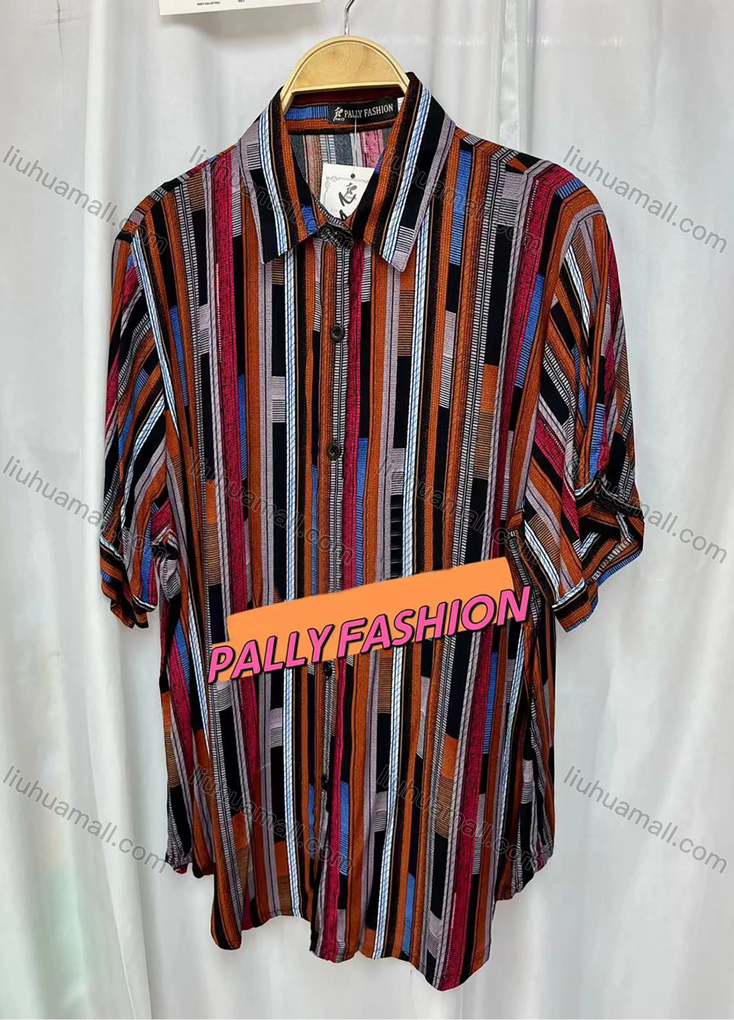 Wholesale Women's Vintage Short Sleeve Multicolor Striped Button Down Shirts - Liuhuamall