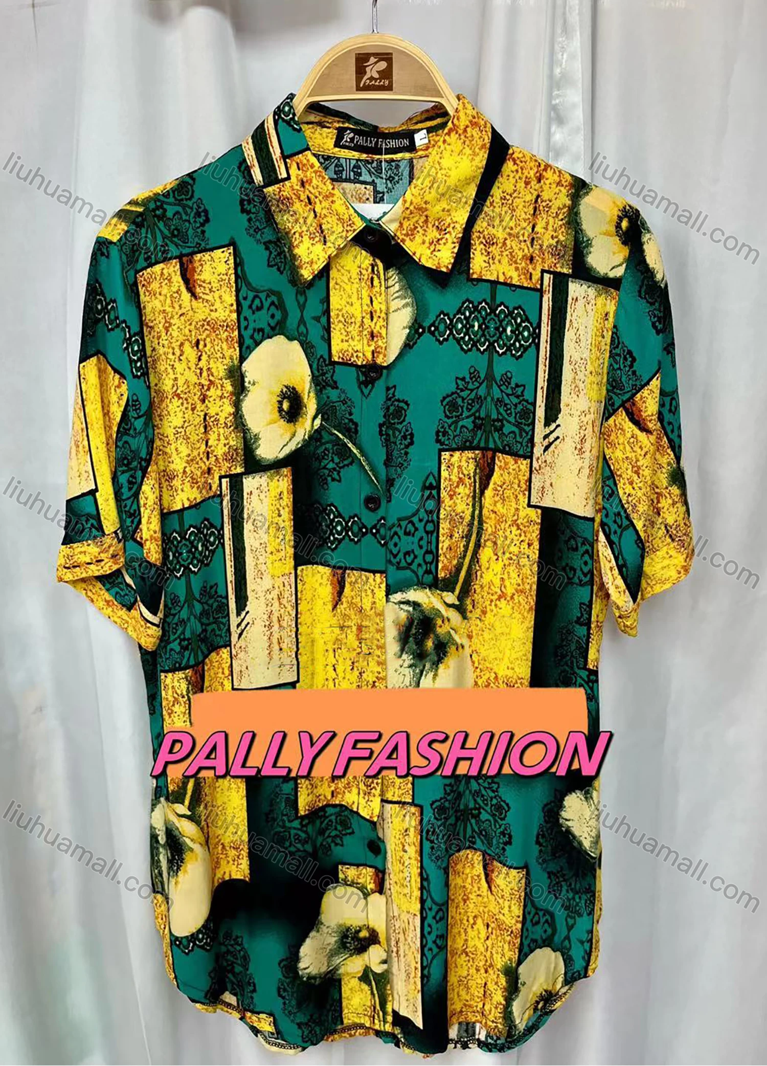 Wholesale Women's Vintage Short Sleeve Splicng Print Button Down Shirts - Liuhuamall