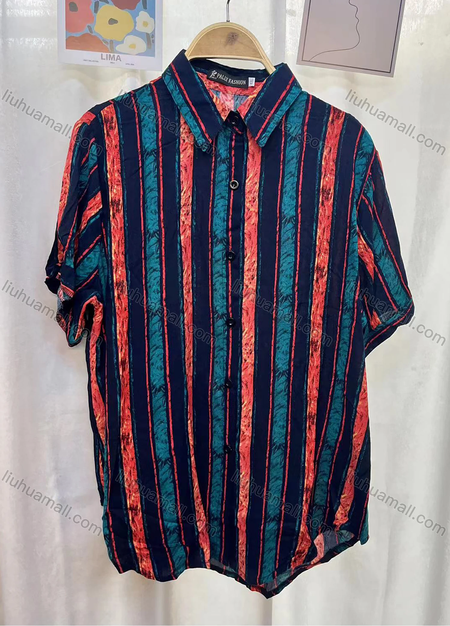 Wholesale Women's Vintage Short Sleeve Striped Button Down Shirts - Liuhuamall