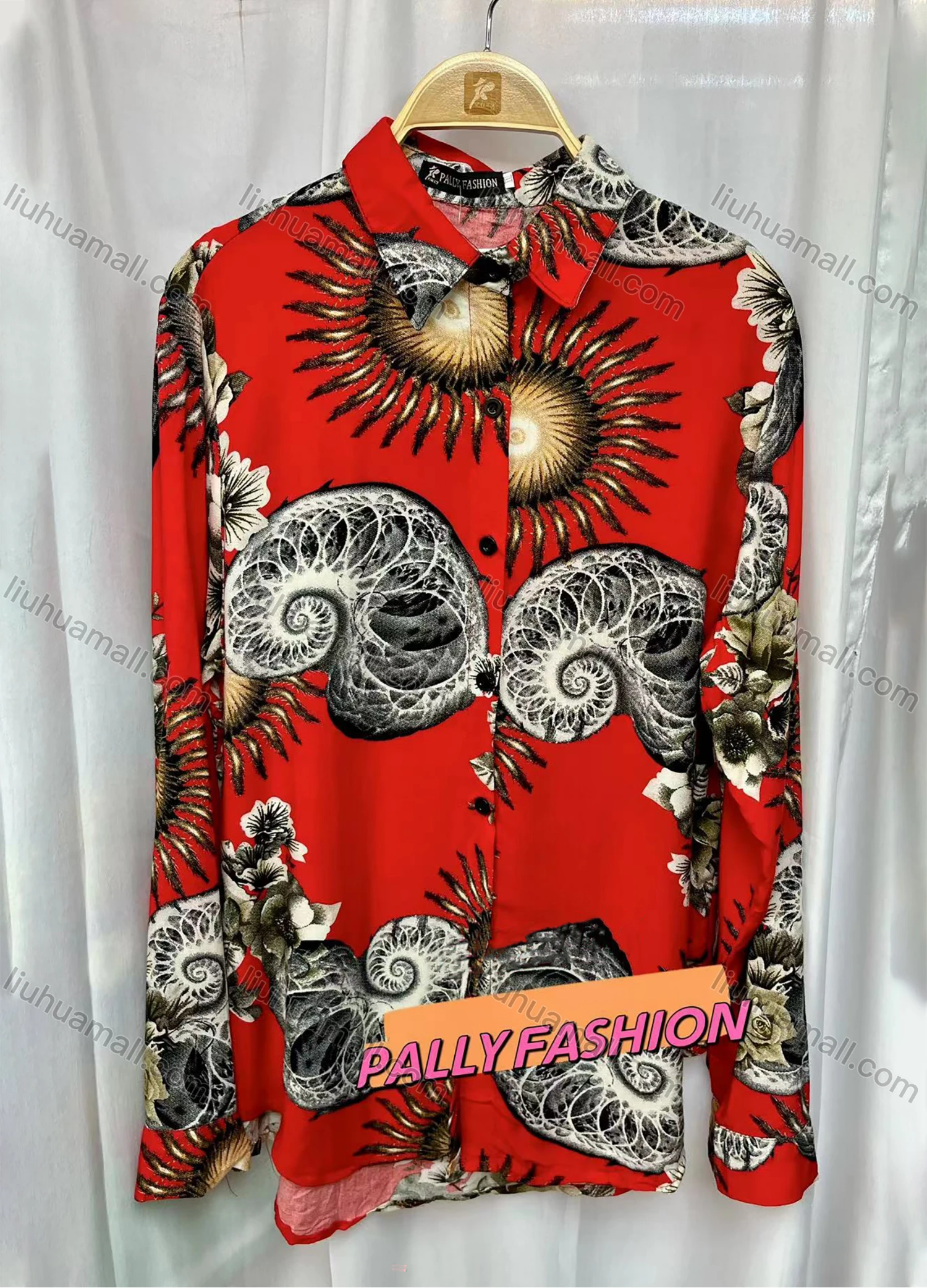 Wholesale Women's Vintage Long Sleeve Retro Graphic Button Down Shirts - Liuhuamall