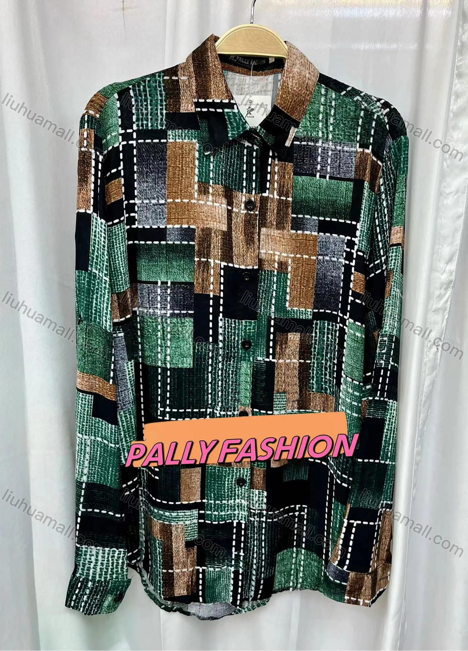 Wholesale Women's Vintage Long Sleeve Geometric Print Button Down Shirts - Liuhuamall