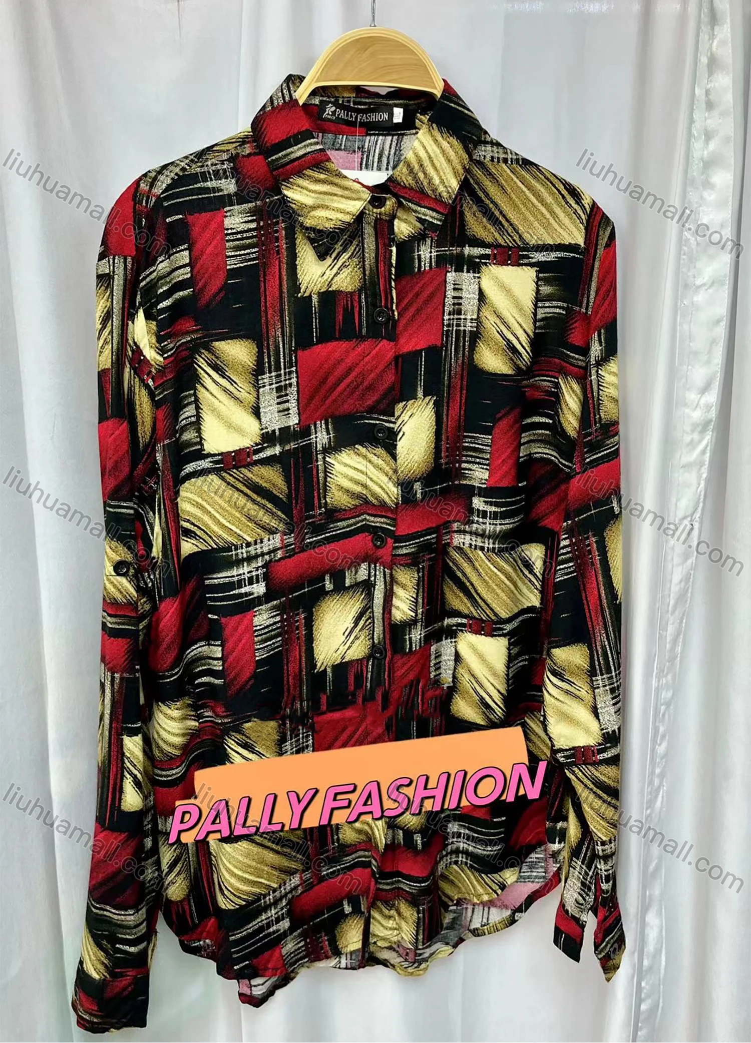 Wholesale Women's Vintage Long Sleeve Retro Print Button Down Shirts - Liuhuamall