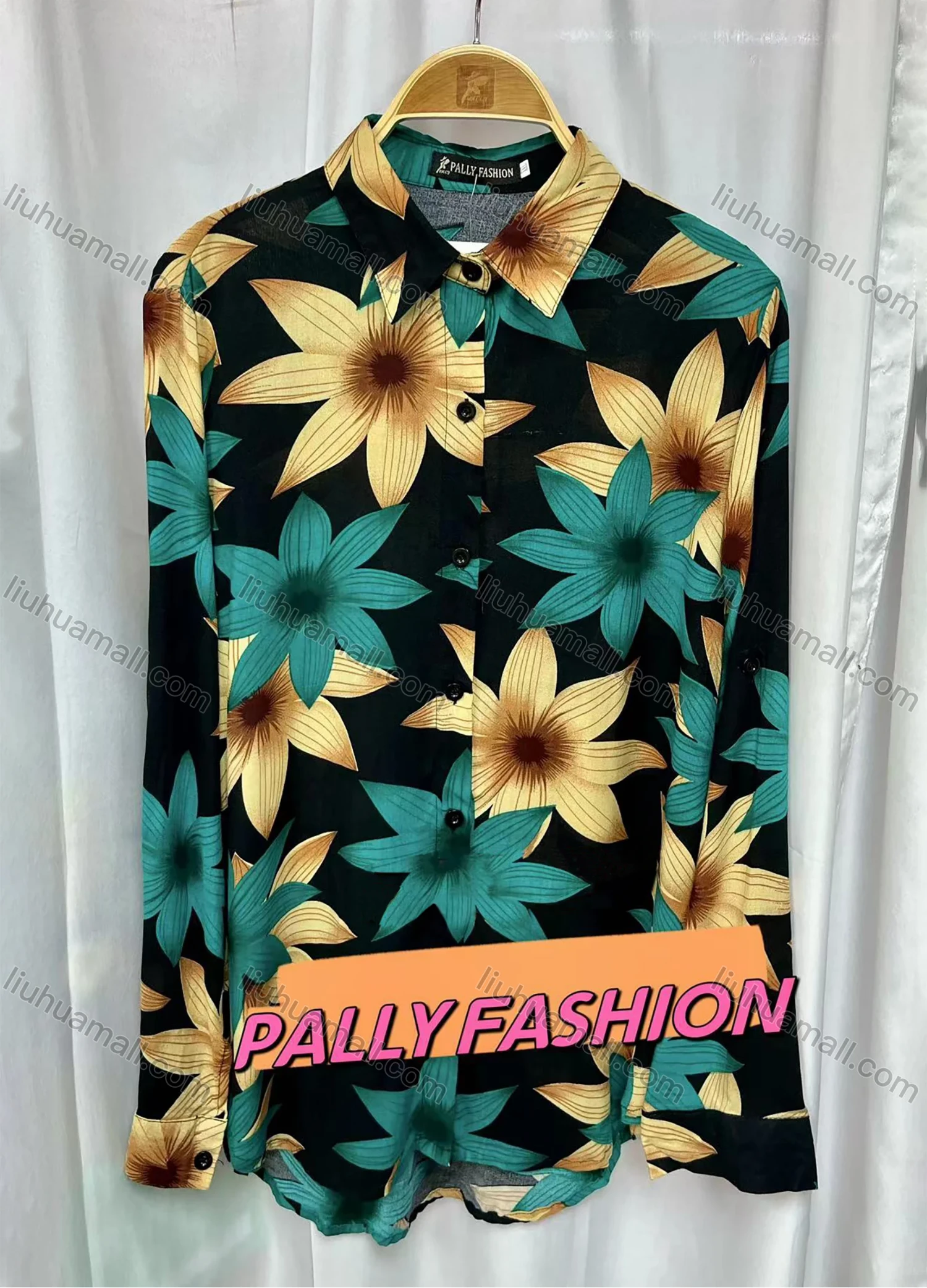 Wholesale Women's Vintage Long Sleeve Floral Print Button Down Shirts - Liuhuamall