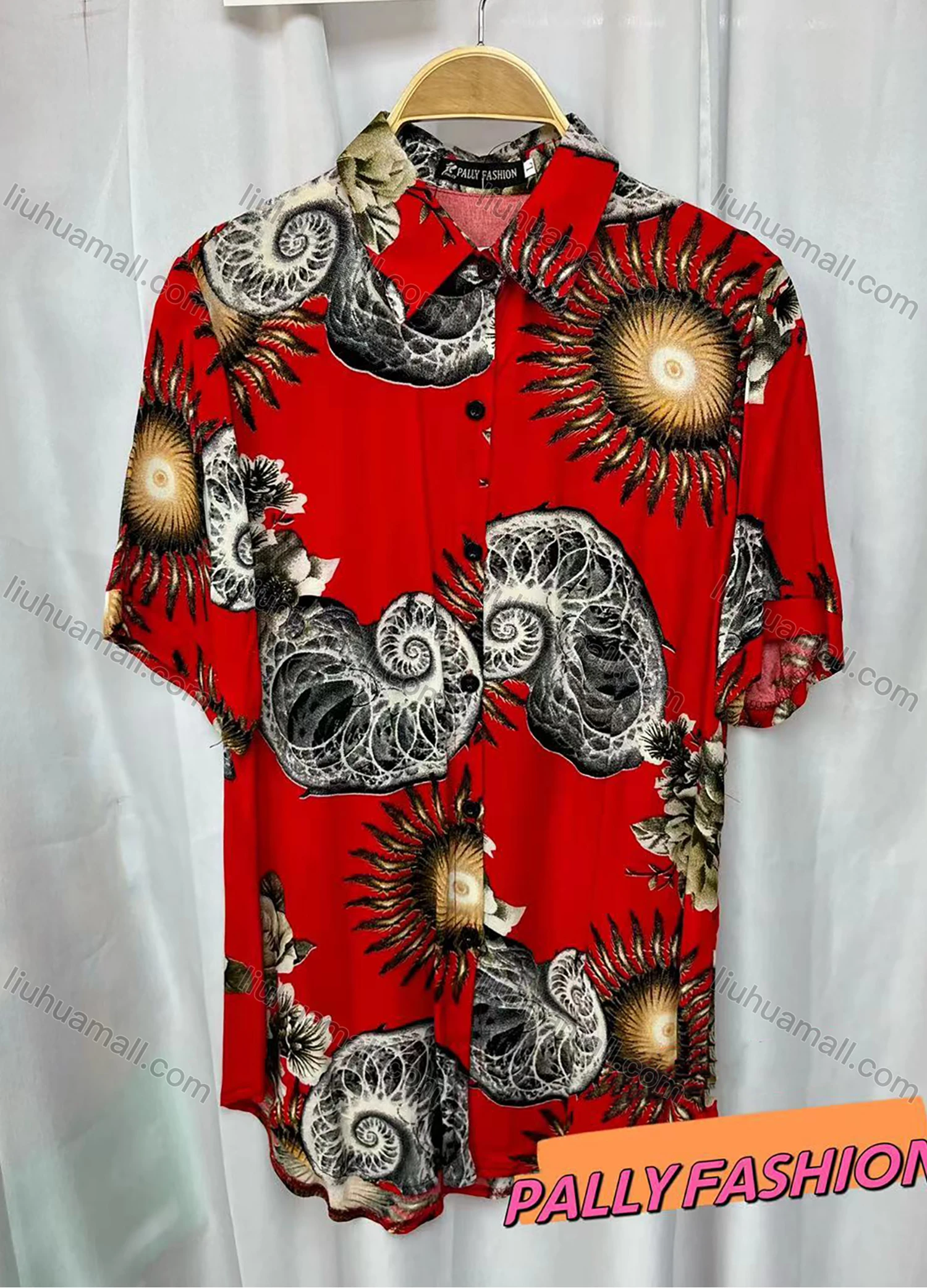 Wholesale Women's Vintage Short Sleeve Retro Graphic Button Down Shirts - Liuhuamall