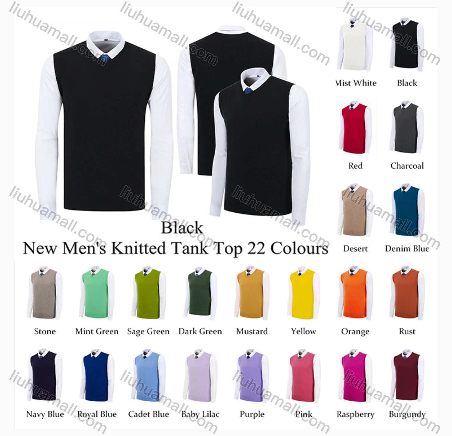 Wholesale Men's Classic Plain V Neck Sleeveless Jumpers Knit Sweater Vests - Liuhuamall