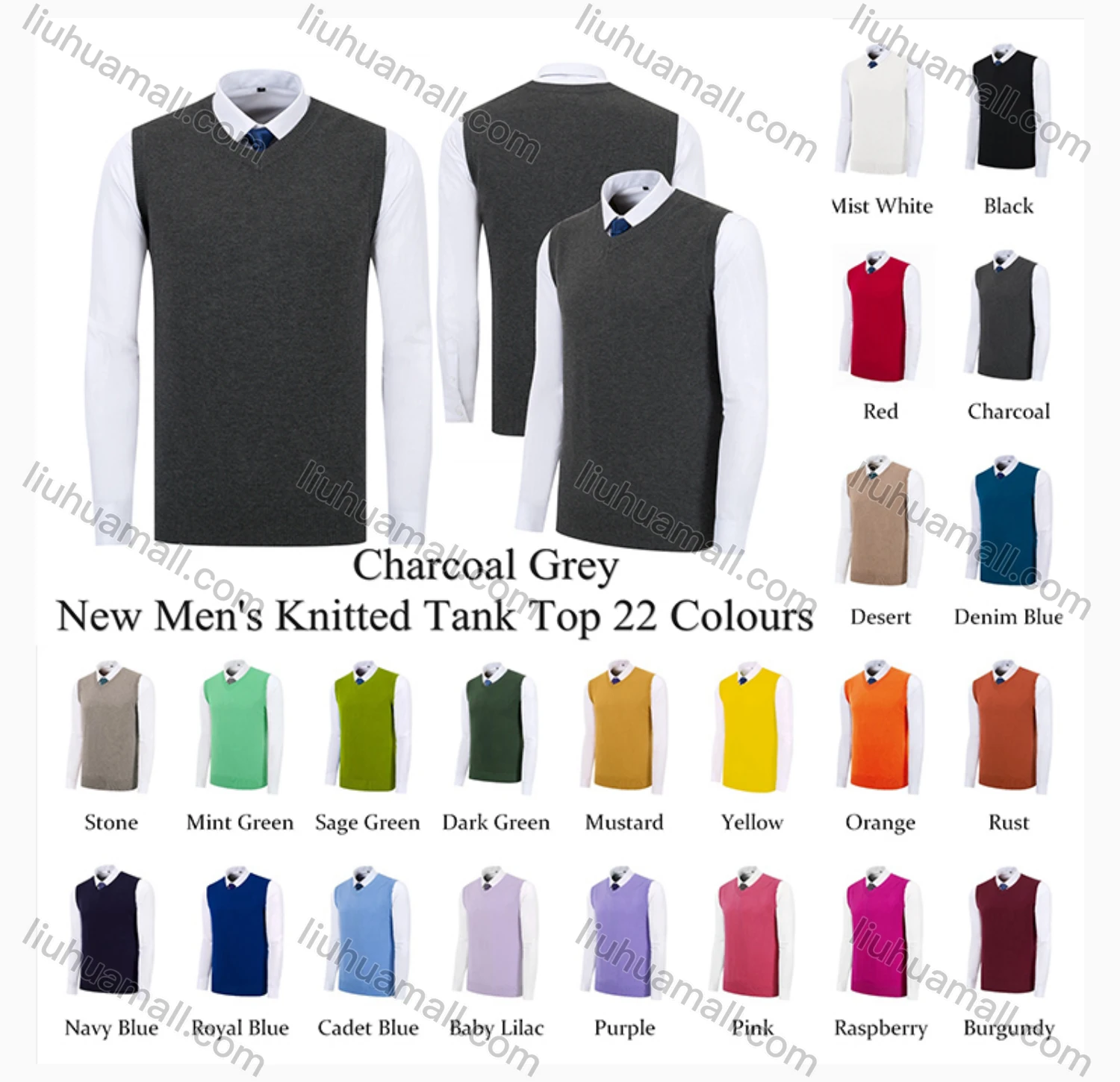 Wholesale Men's Classic Plain V Neck Sleeveless Jumpers Knit Sweater Vests - Liuhuamall