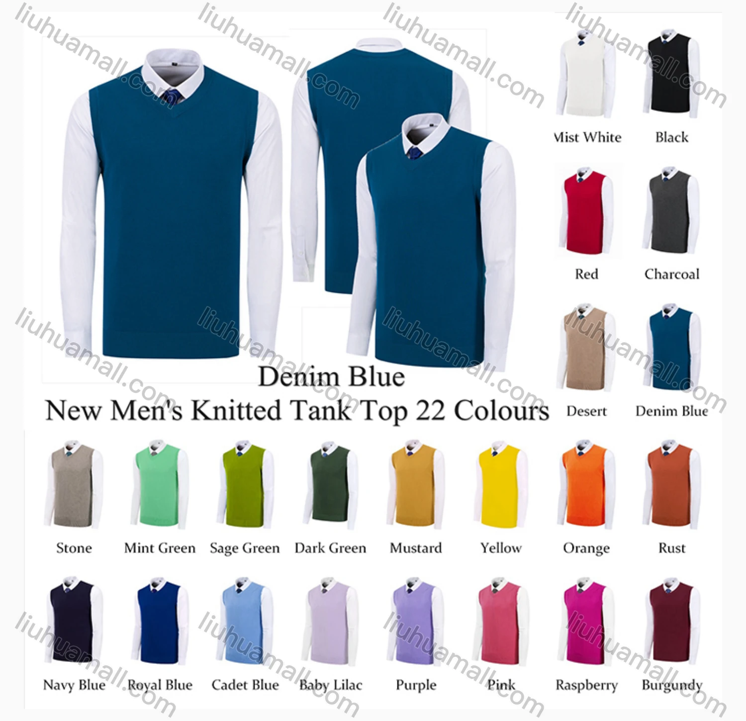 Wholesale Men's Classic Plain V Neck Sleeveless Jumpers Knit Sweater Vests - Liuhuamall