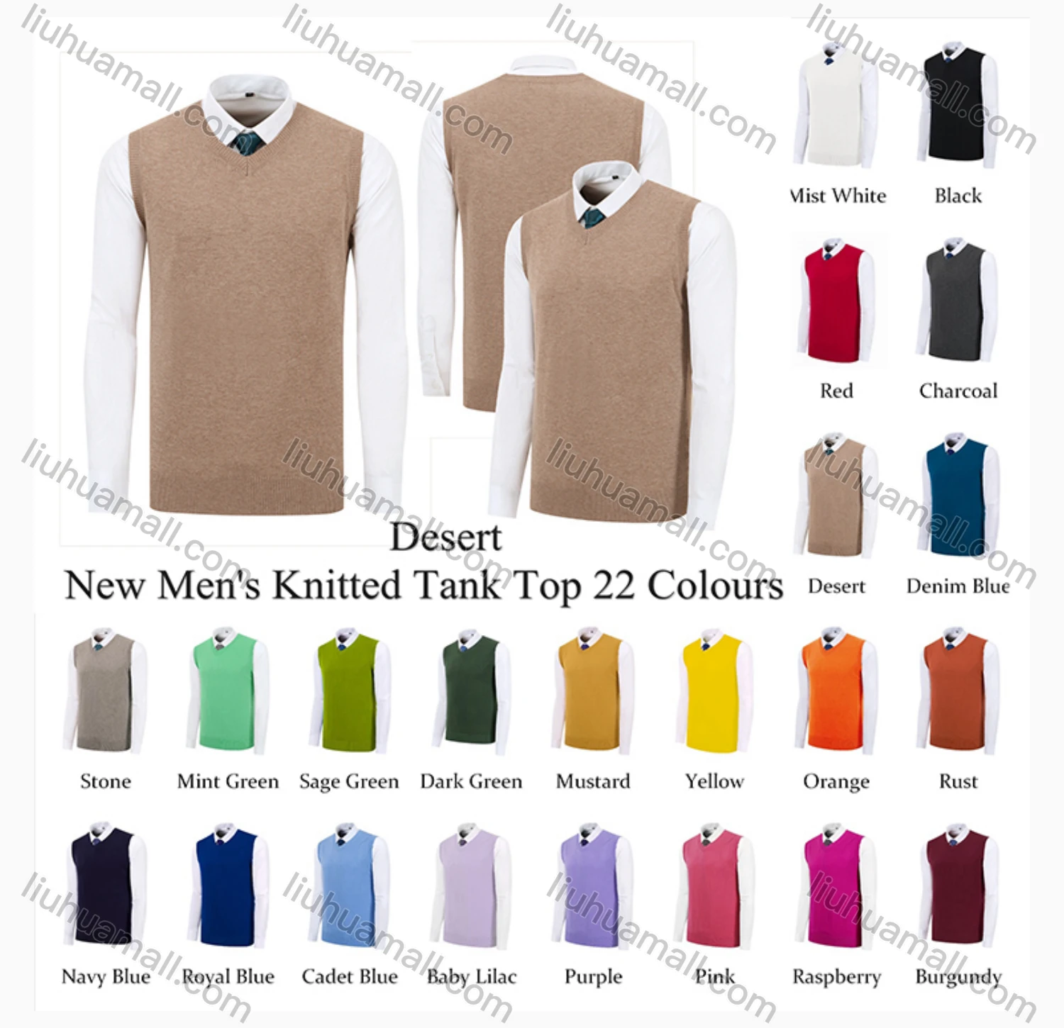 Wholesale Men's Classic Plain V Neck Sleeveless Jumpers Knit Sweater Vests - Liuhuamall