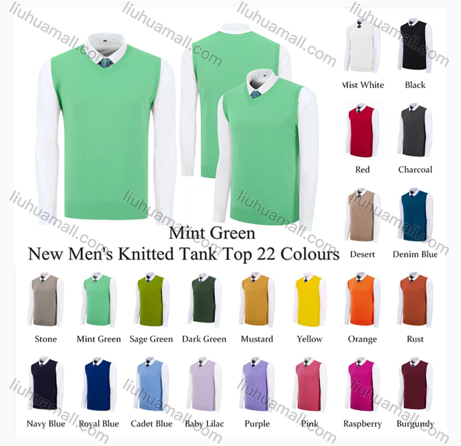 Wholesale Men's Classic Plain V Neck Sleeveless Jumpers Knit Sweater Vests - Liuhuamall