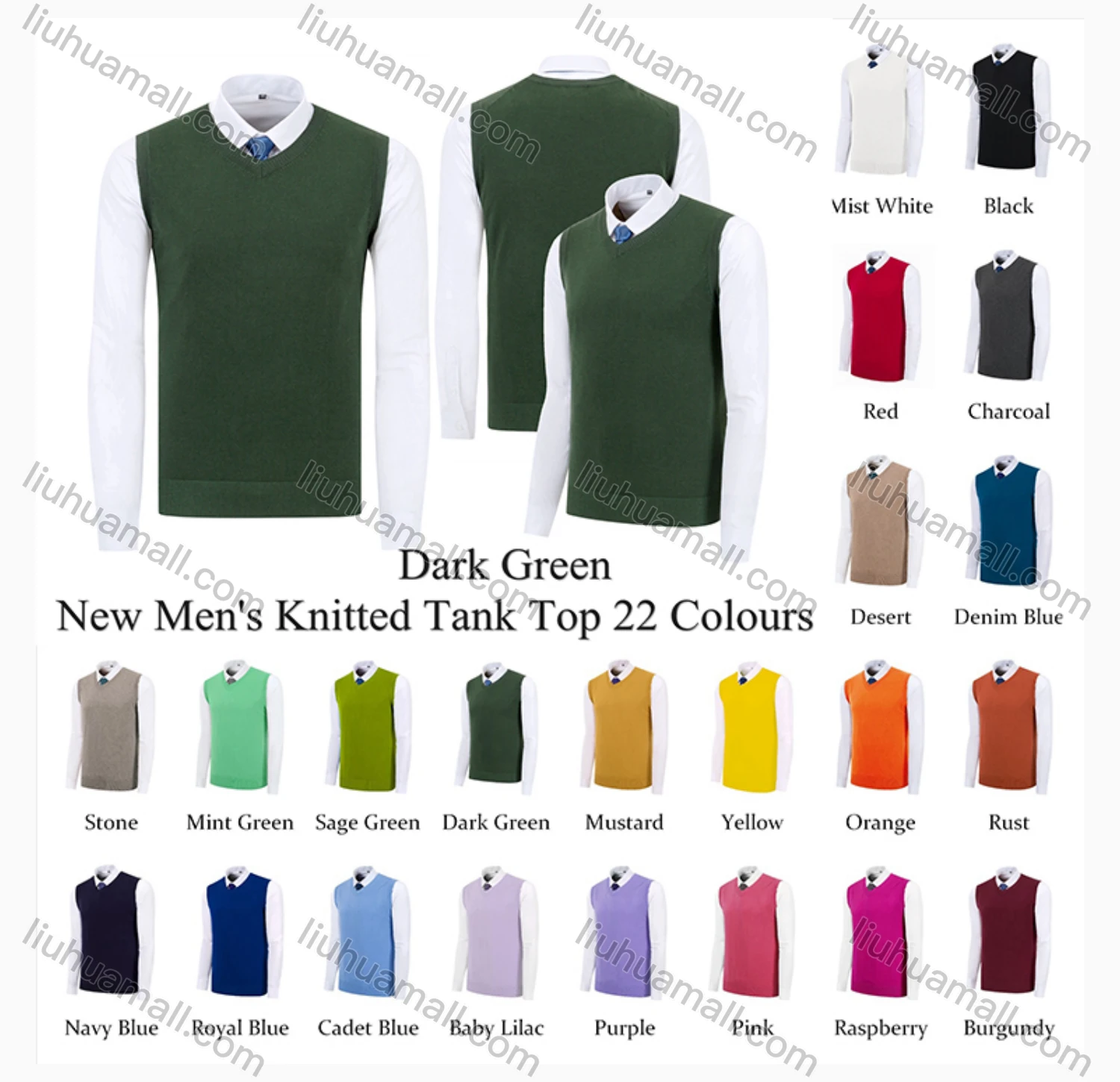 Wholesale Men's Classic Plain V Neck Sleeveless Jumpers Knit Sweater Vests - Liuhuamall