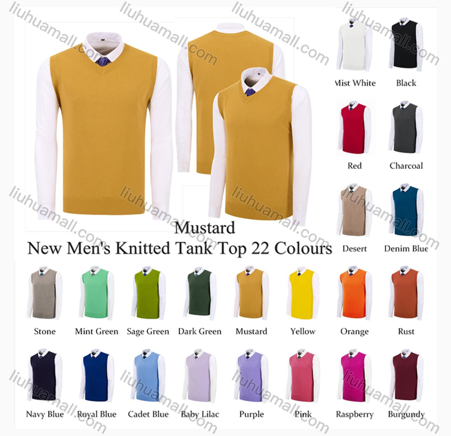Wholesale Men's Classic Plain V Neck Sleeveless Jumpers Knit Sweater Vests - Liuhuamall