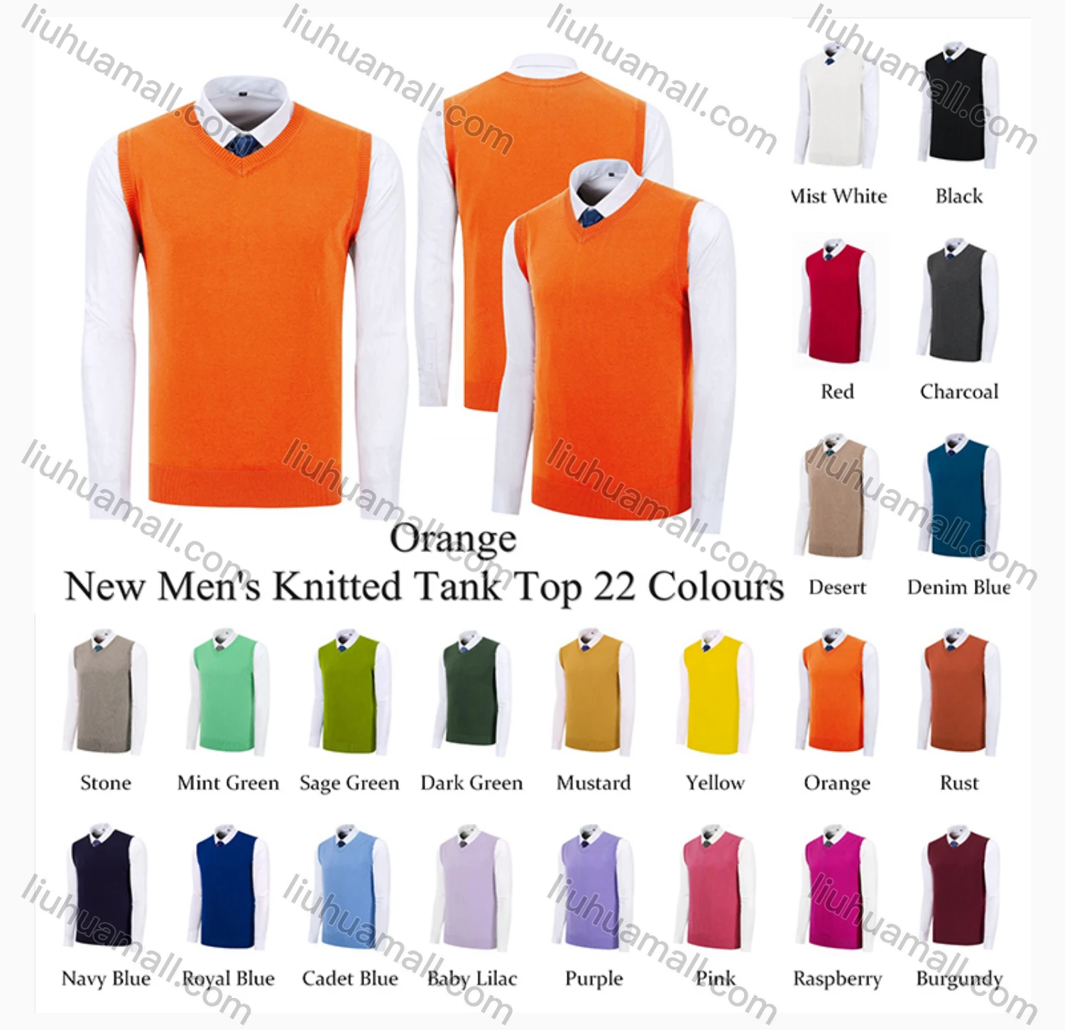Wholesale Men's Classic Plain V Neck Sleeveless Jumpers Knit Sweater Vests - Liuhuamall