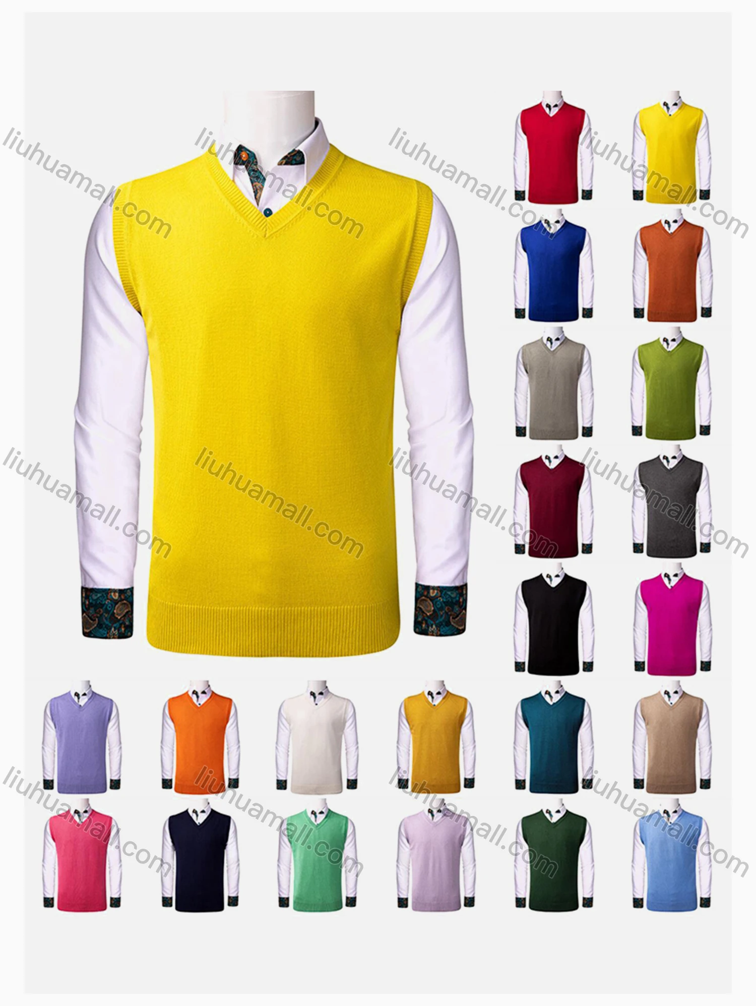 Wholesale Men's Classic Plain V Neck Sleeveless Jumpers Knit Sweater Vests - Liuhuamall