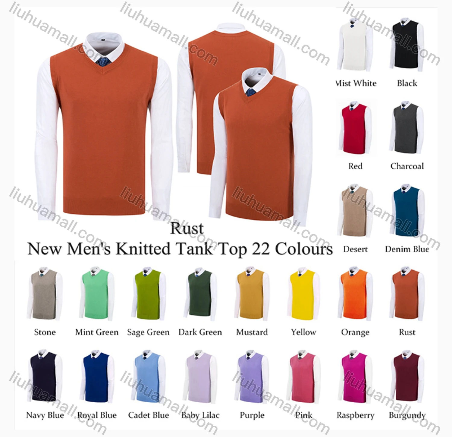 Wholesale Men's Classic Plain V Neck Sleeveless Jumpers Knit Sweater Vests - Liuhuamall