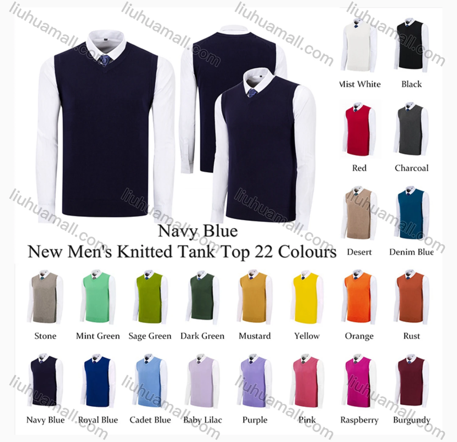 Wholesale Men's Classic Plain V Neck Sleeveless Jumpers Knit Sweater Vests - Liuhuamall