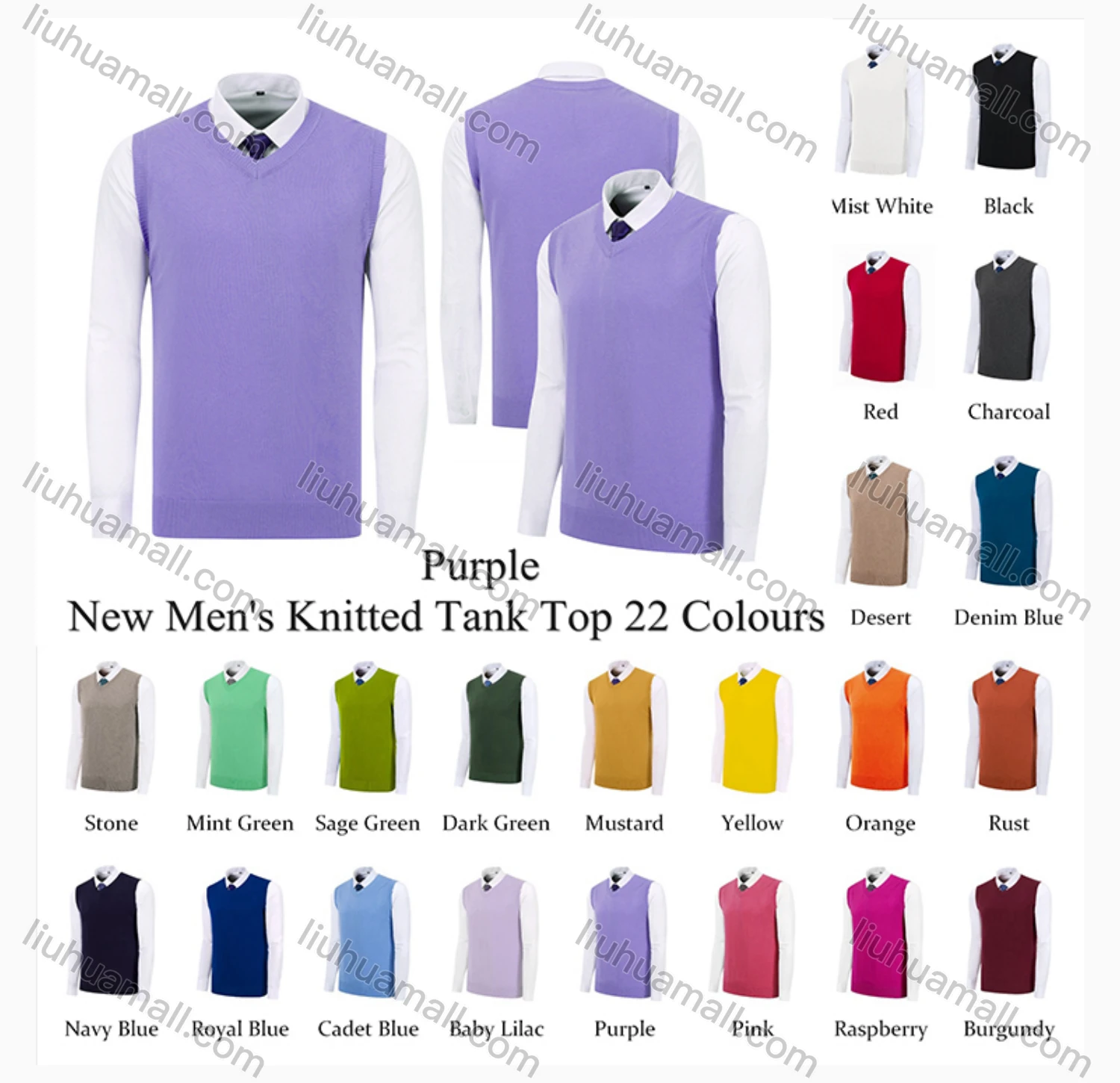 Wholesale Men's Classic Plain V Neck Sleeveless Jumpers Knit Sweater Vests - Liuhuamall