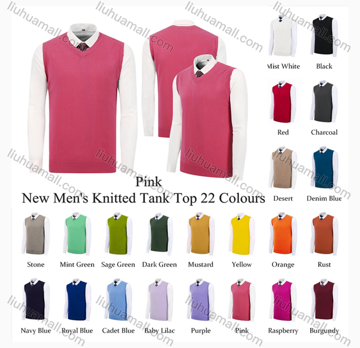 Wholesale Men's Classic Plain V Neck Sleeveless Jumpers Knit Sweater Vests - Liuhuamall