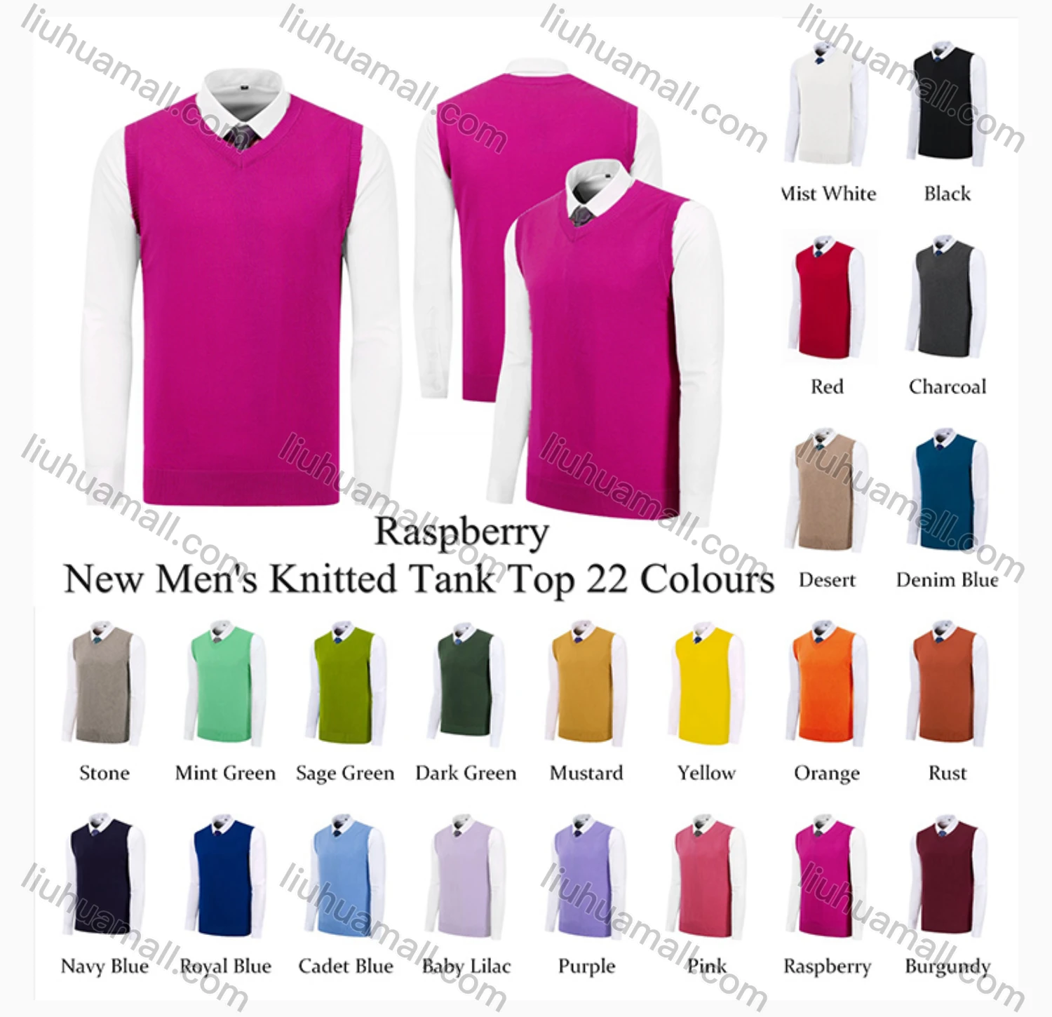 Wholesale Men's Classic Plain V Neck Sleeveless Jumpers Knit Sweater Vests - Liuhuamall