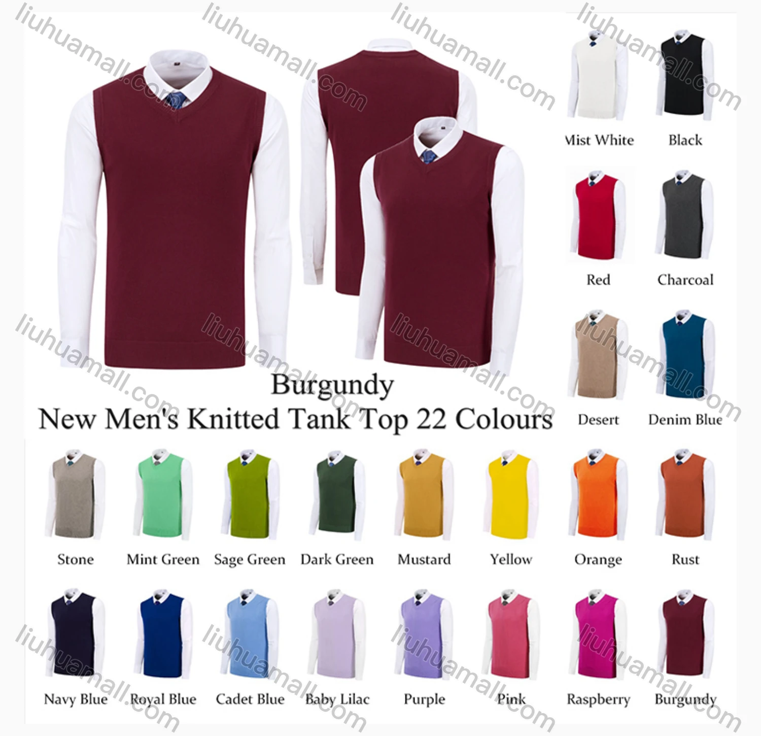 Wholesale Men's Classic Plain V Neck Sleeveless Jumpers Knit Sweater Vests - Liuhuamall