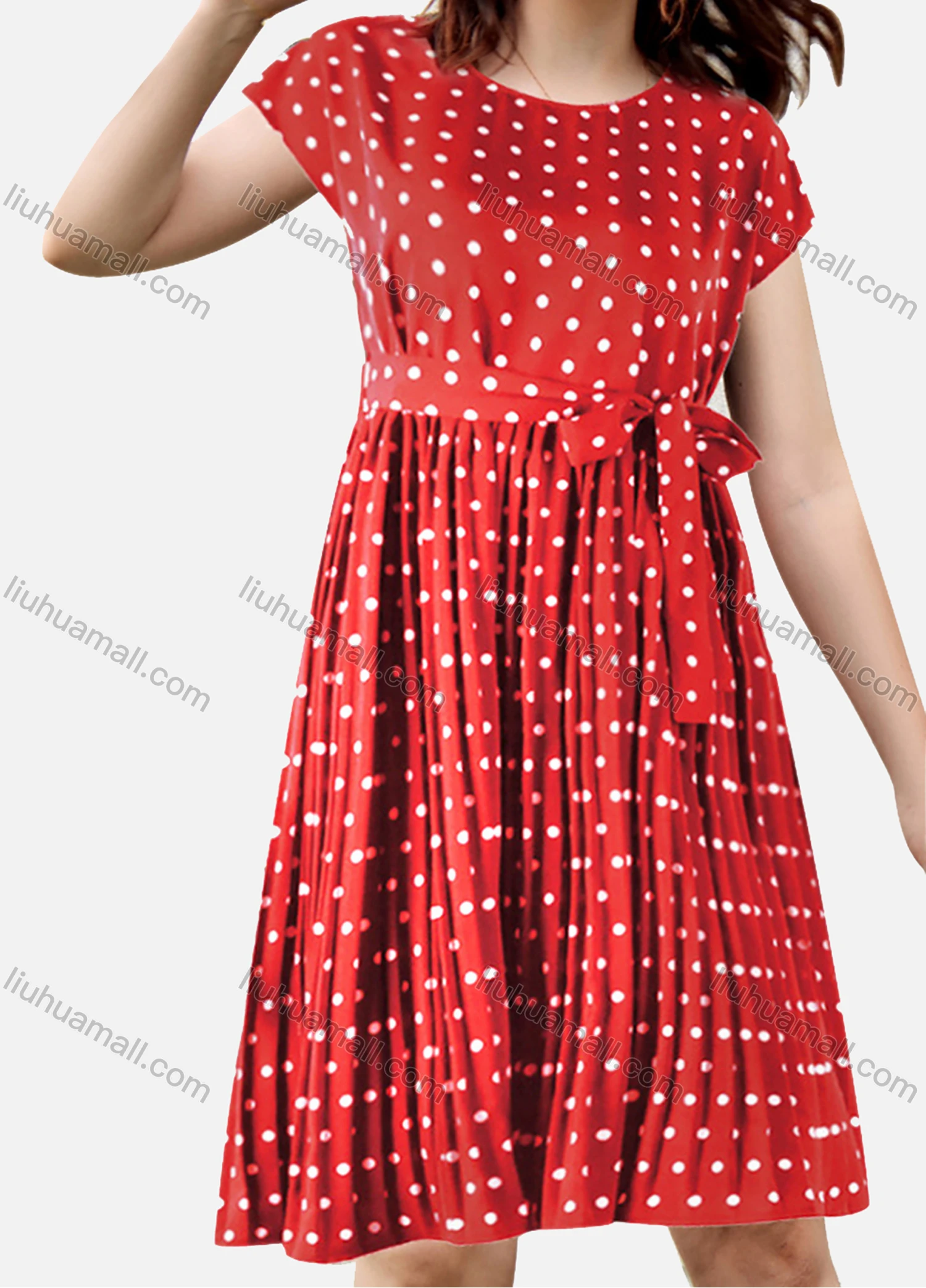 Wholesale Women's Polka Dots Print Tie Front Short Dress - Liuhuamall
