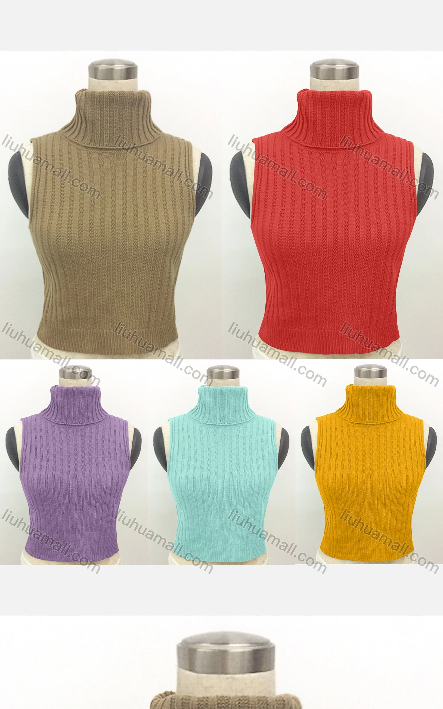 Wholesale Women's Fashion Sleeveless High Neck Plain Knit Sweater Top - Liuhuamall