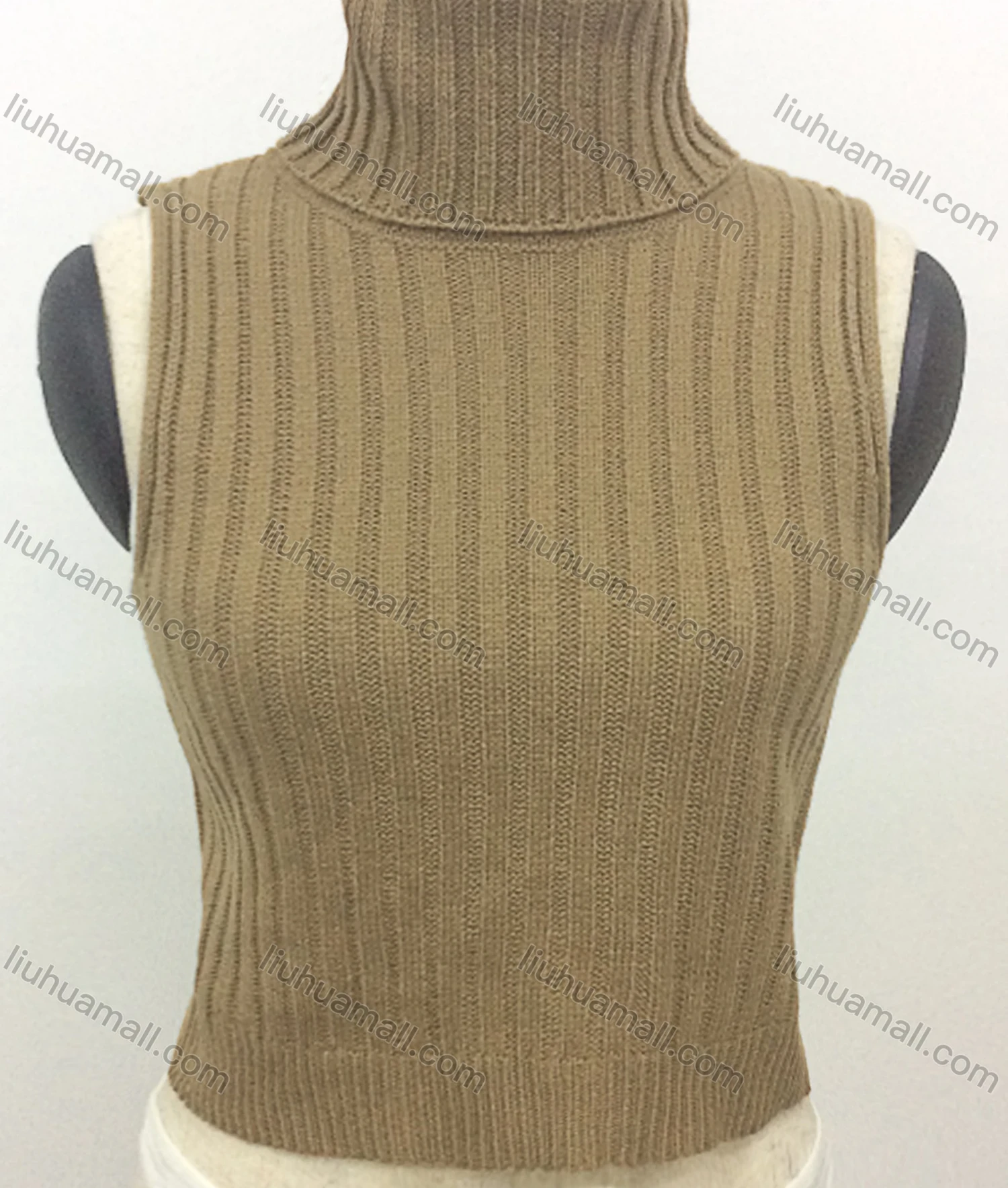 Wholesale Women's Fashion Sleeveless High Neck Plain Knit Sweater Top - Liuhuamall