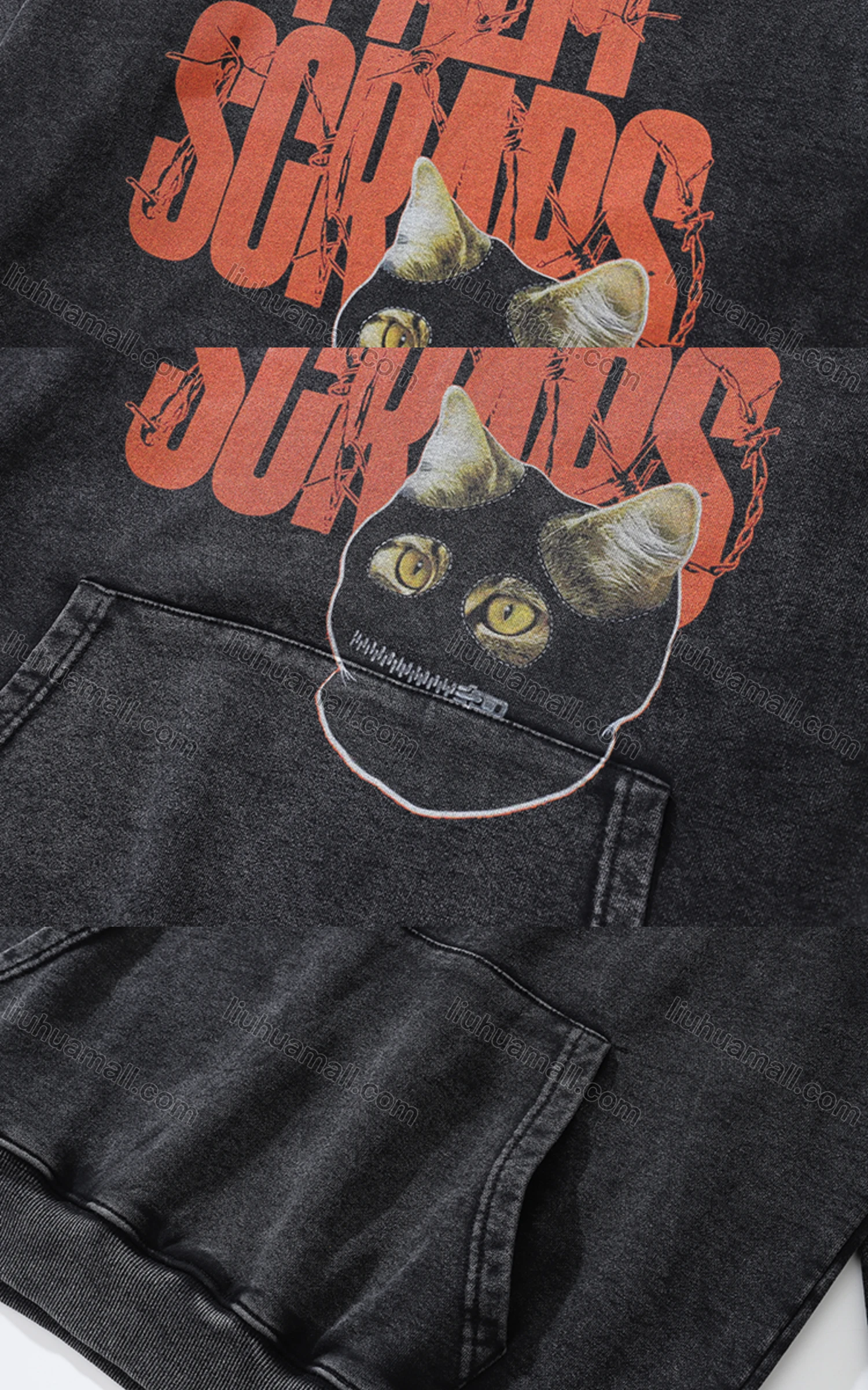 Wholesale Men's Fashion 100%Cotton Graphic Distressed Long Sleeve Hoodie Pullover Sweatshirt SML22# - Liuhuamall