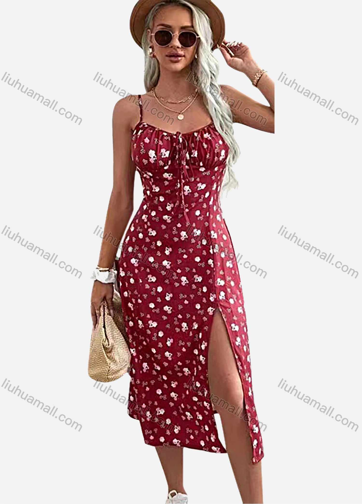 Wholesale Women's Ditsy Floral High Waist Thigh Split Cami Dress - Liuhuamall