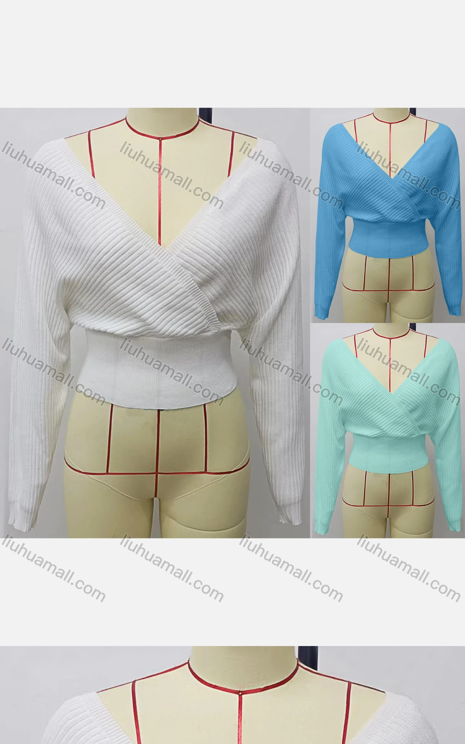 Wholesale Women's Casual V Neck Long Sleeve Plain Knit Sweater - Liuhuamall