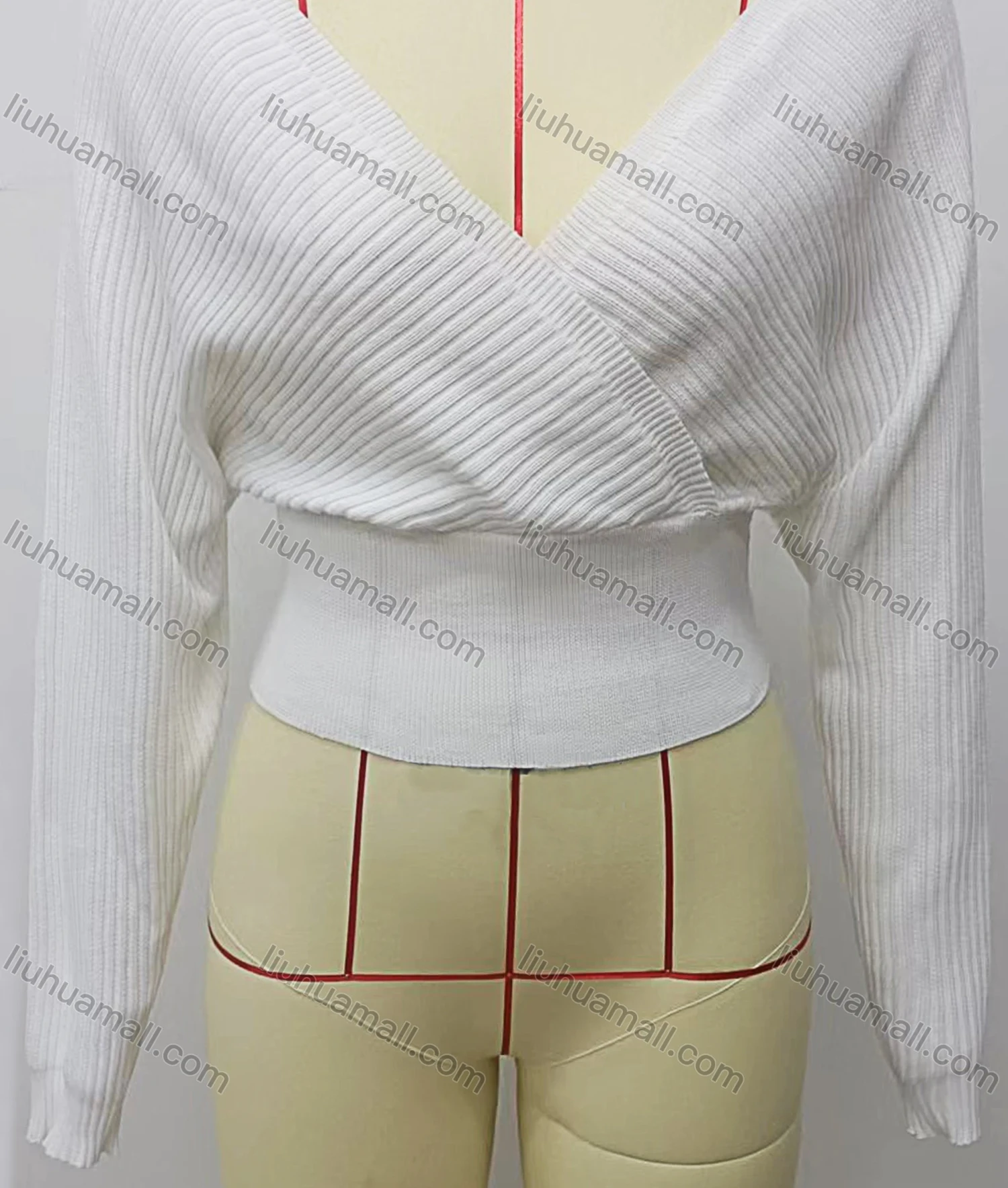 Wholesale Women's Casual V Neck Long Sleeve Plain Knit Sweater - Liuhuamall