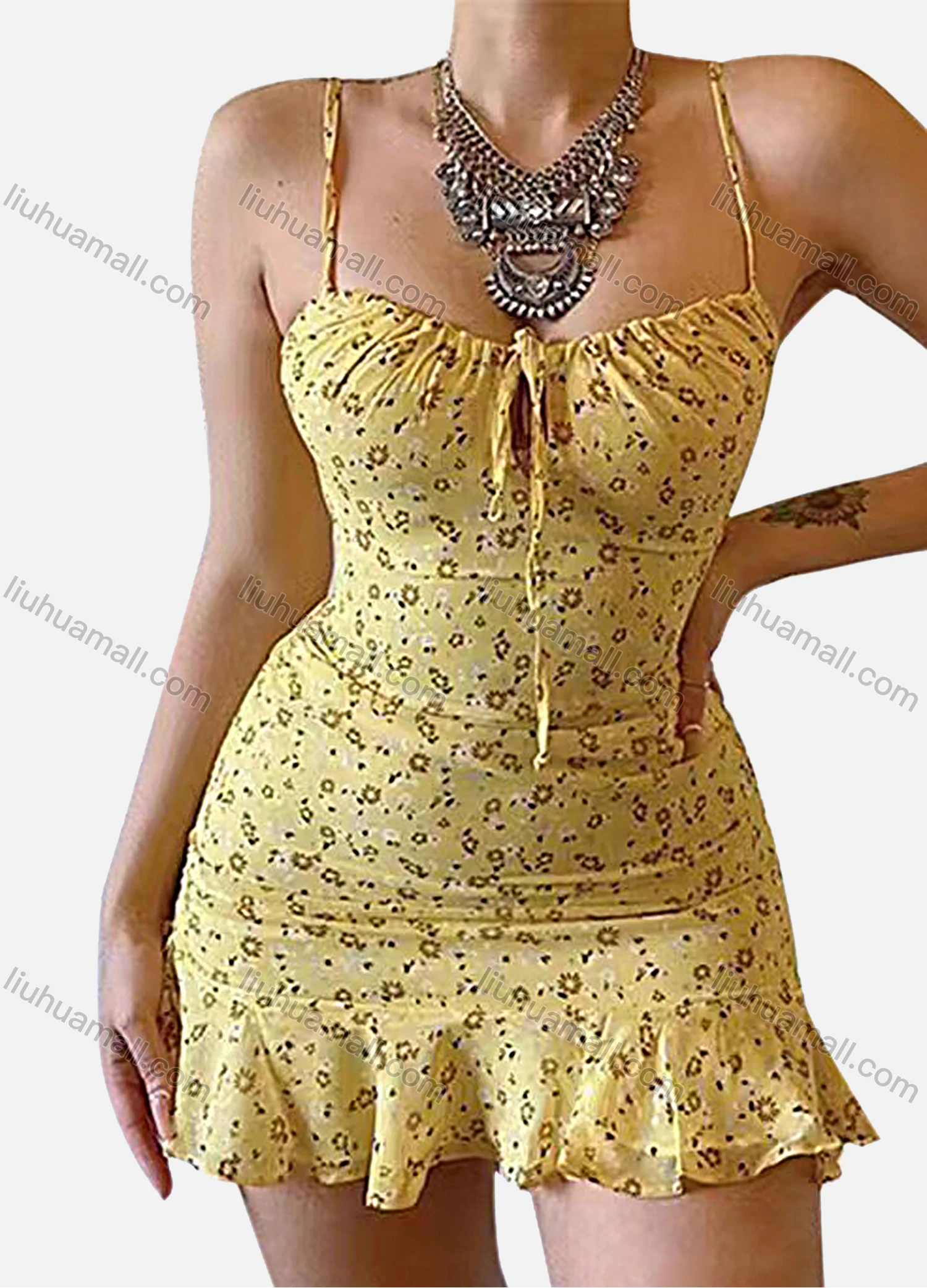 Wholesale Women's Casual Ditsy Floral High Waist Cami Dress - Liuhuamall