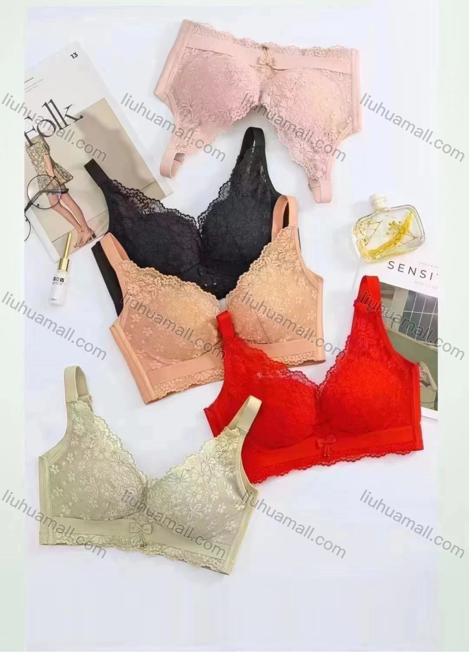 Wholesale Women's Lace Applique Back Breasted Bra - Liuhuamall