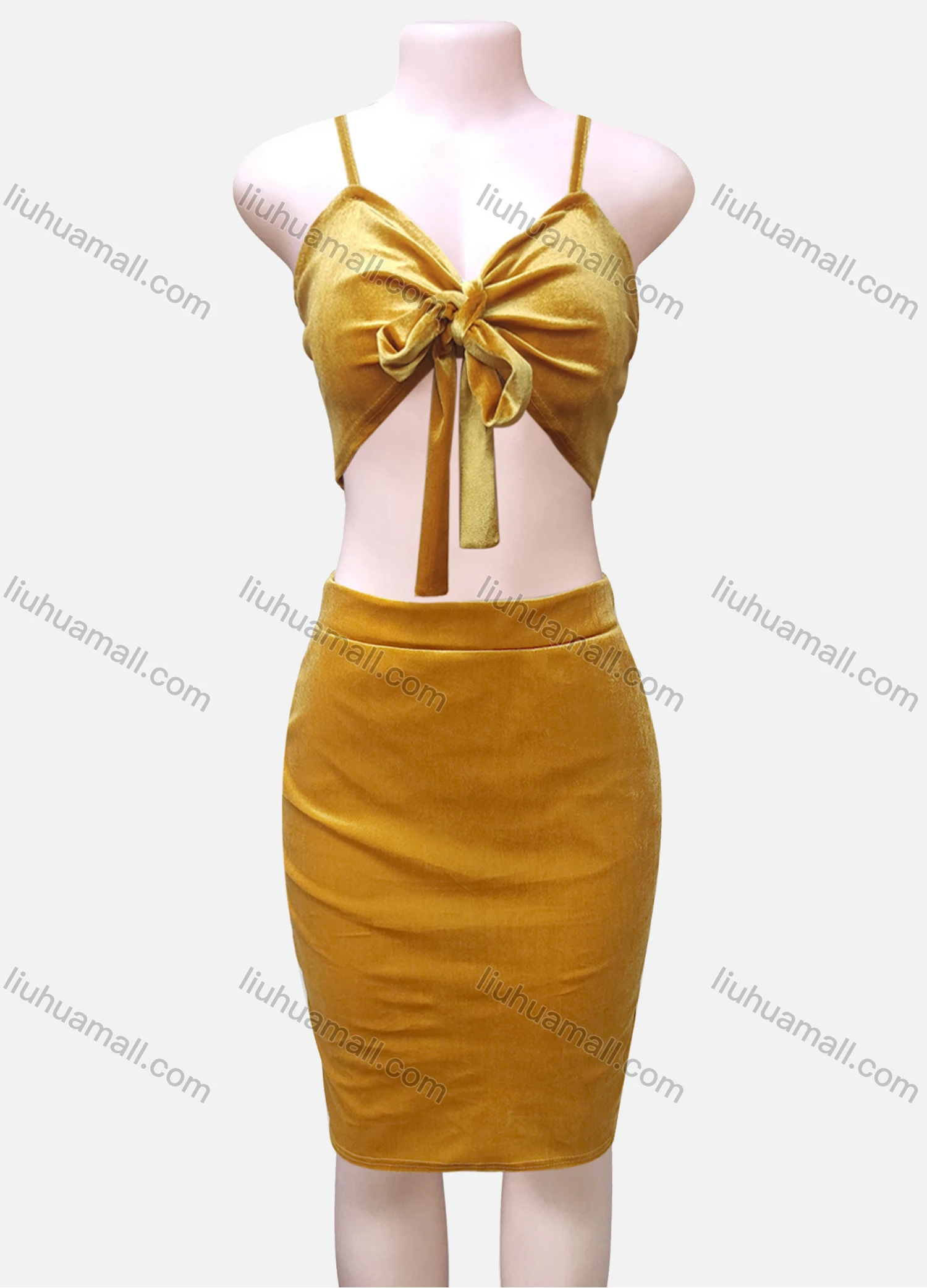 Wholesale Women's Fashion Plain Tie Front Cami Top & Pencil Skirt Dress - Liuhuamall