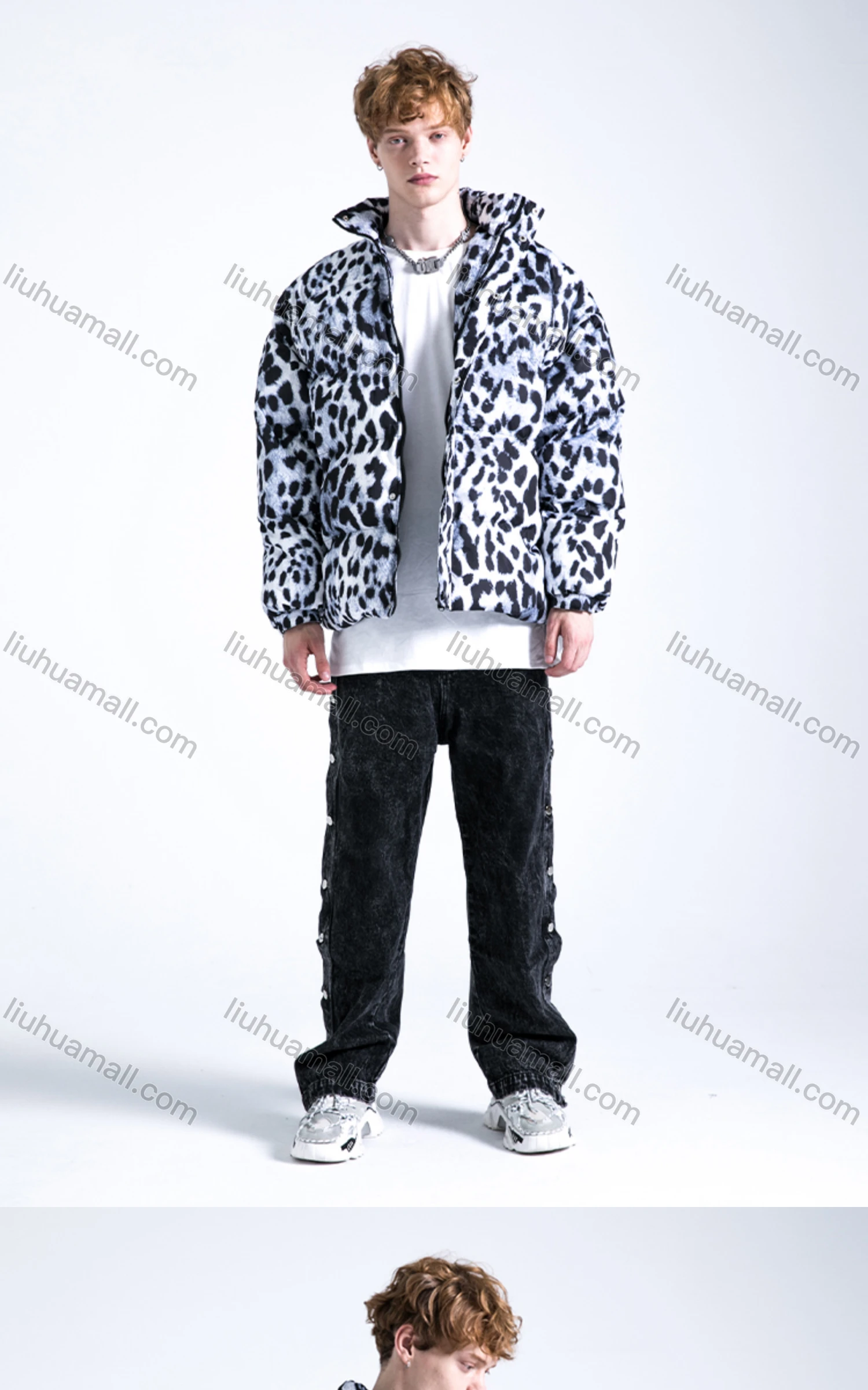 Wholesale Men's Fashion Long Sleeve Stand Collar Leopard Print Puffer Coat 904# - Liuhuamall