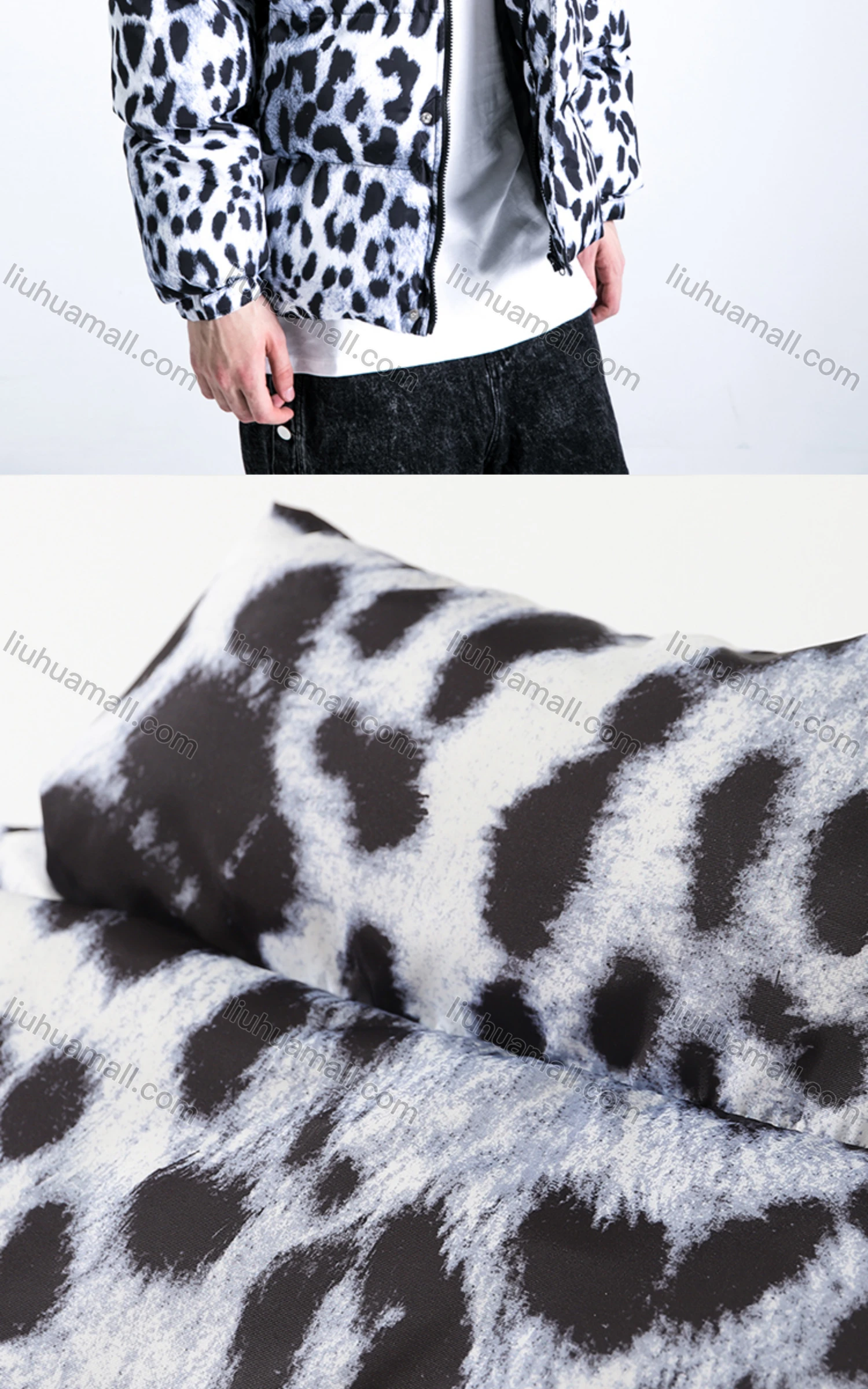 Wholesale Men's Fashion Long Sleeve Stand Collar Leopard Print Puffer Coat 904# - Liuhuamall