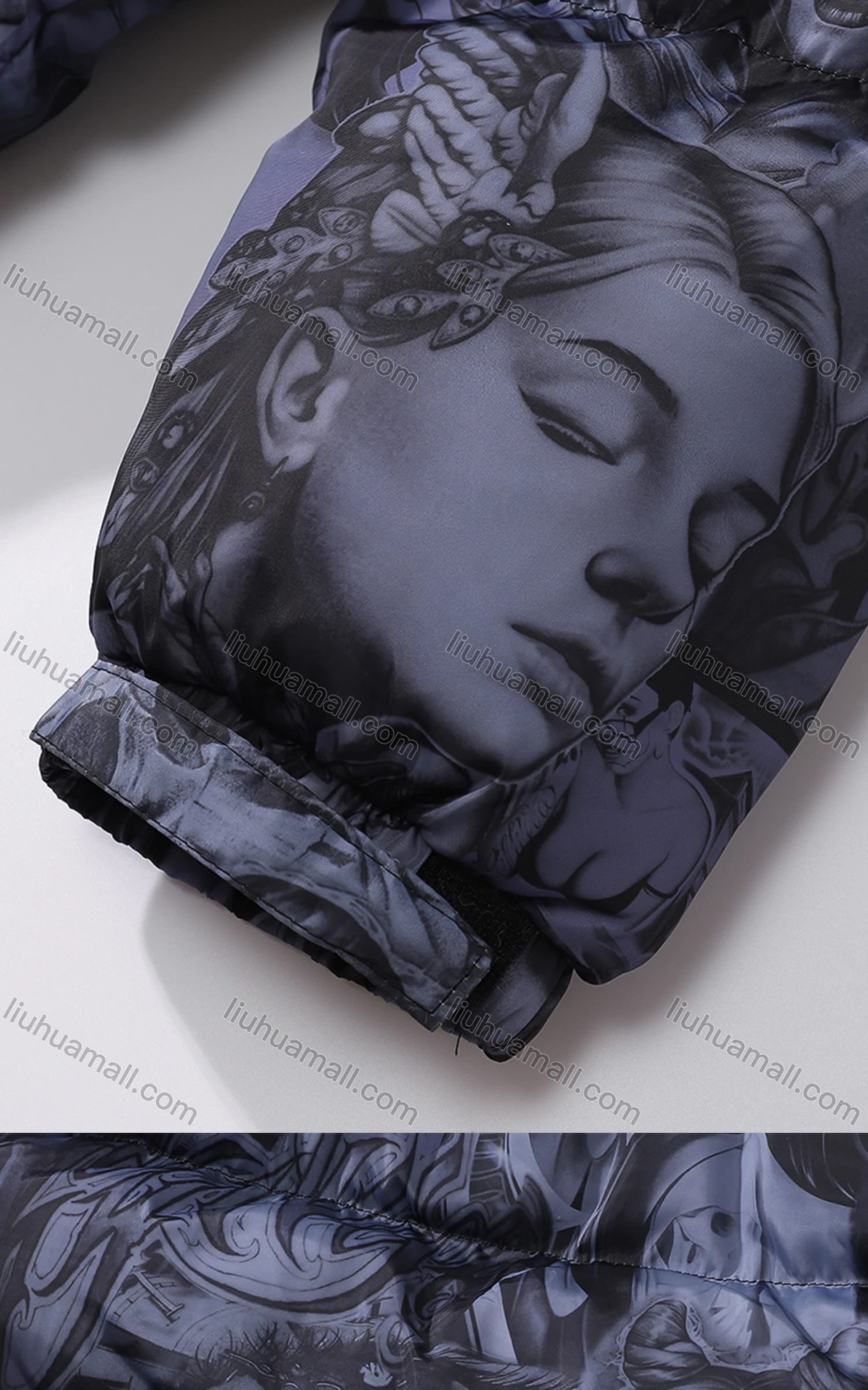 Wholesale Men's Fashion Long Sleeve Stand Collar Figure Print Puffer Coat 905# - Liuhuamall